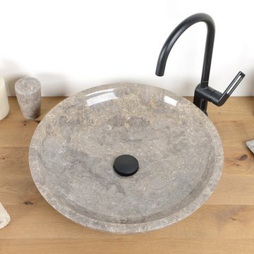 wohnfreuden Aufsatzwaschbecken Marmor Waschbecken LEMPER 50 cm grau rund (Kein Set), 6_40195