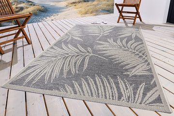 Teppich LEAF 235x155cm grau creme beige, riess-ambiente, rechteckig, Höhe: 10 mm, Wohnzimmer · Flachgewebe · florales Design · Blattmuster · Outdoor