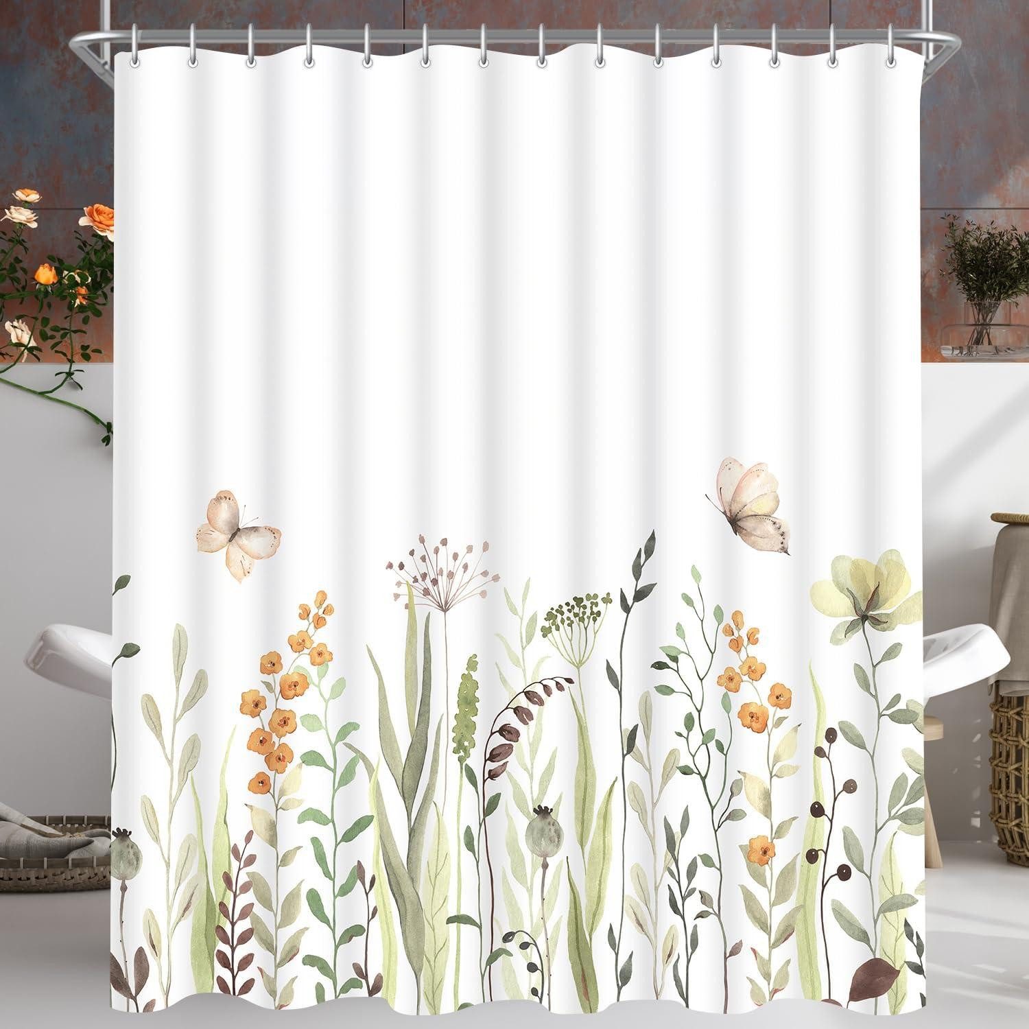 LuxusKollektion Duschvorhang Duschvorhang 150x200cm Schmetterling Blumen Wasserabweisend & Waschbar