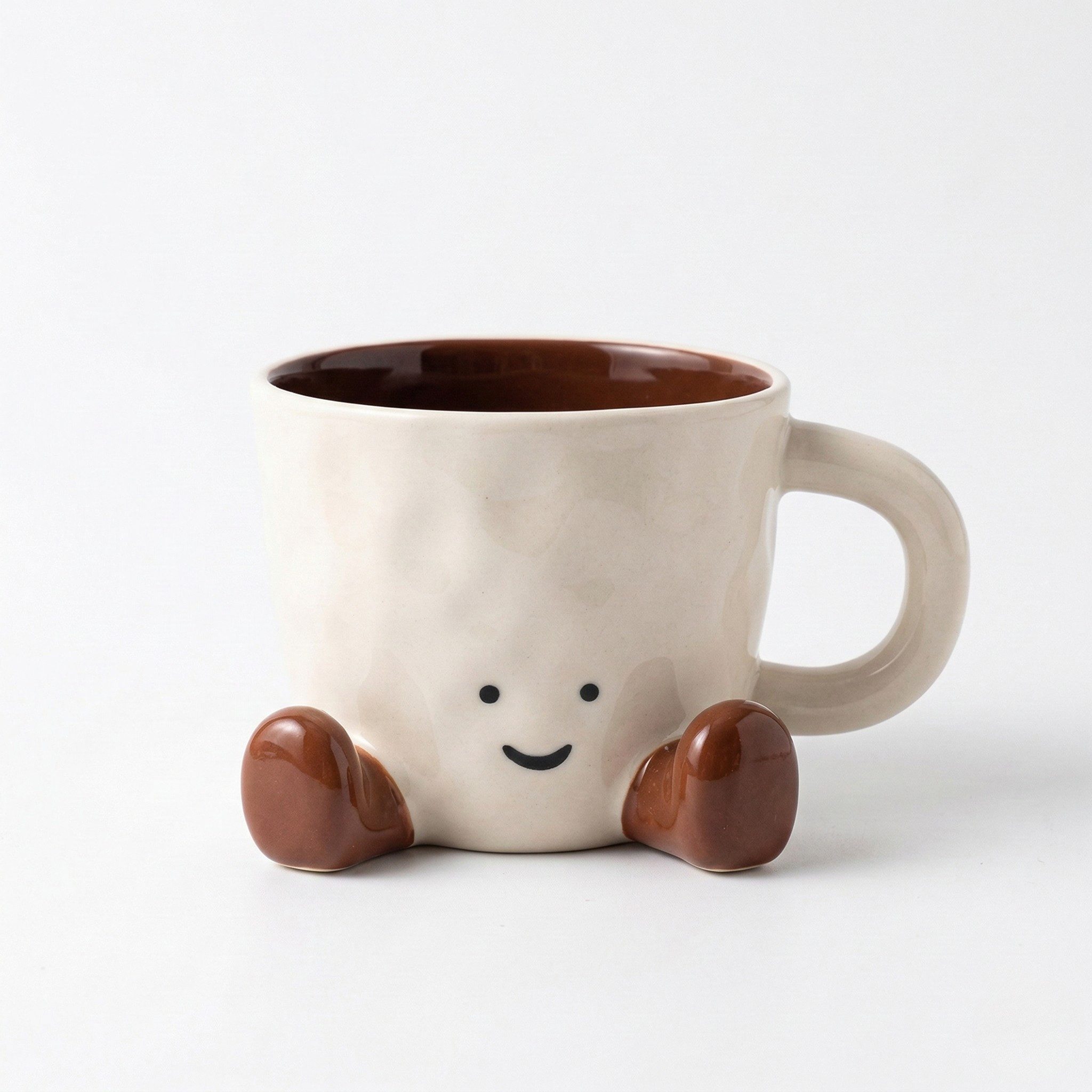 Norvéa Home Tasse Keramik Tasse 350 ml mit Füßen Smile Kaffeebecher Kawaii Becher, Tasse mit Füßen, 350 ml, Kaffeebecher mit Henkel, Kawaii Design