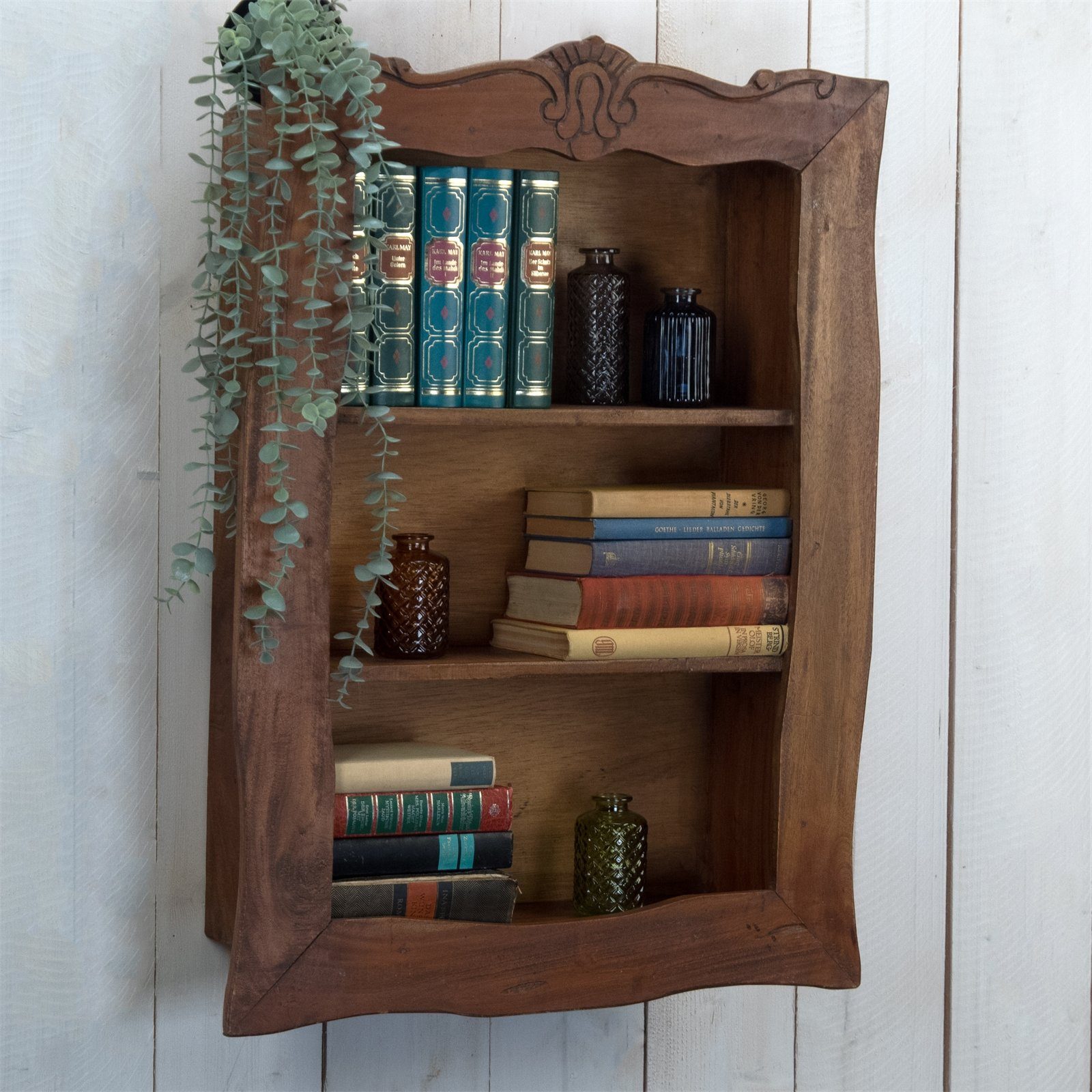 DESIGN DELIGHTS Wandregal WANDREGAL "CLEA", Altholz massiv, 80 cm, Hängeregal mit Schnitzerei