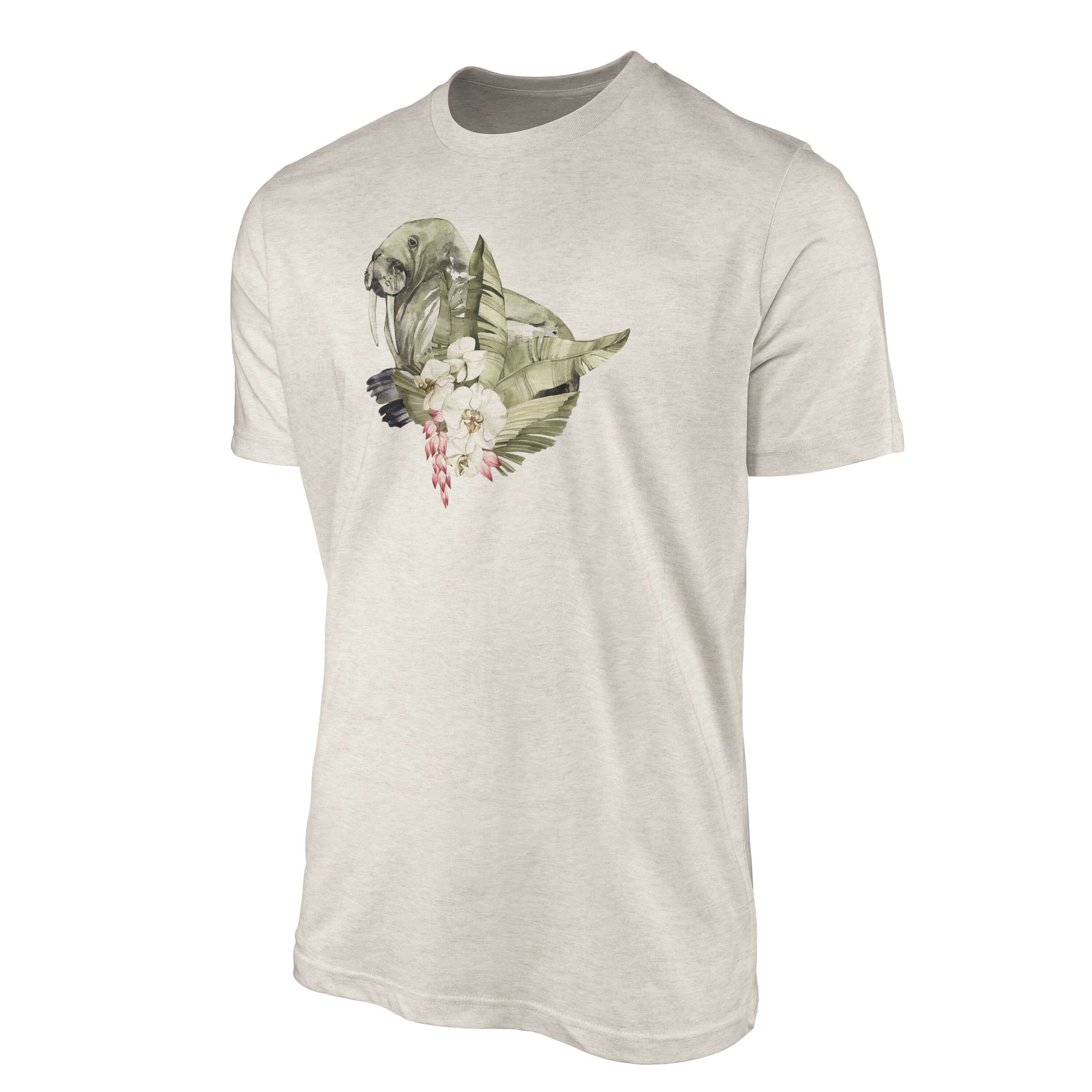 gekämmte 100% Wasserfarben Shirt aus (1-tlg) Bio-Baumwolle T-Shirt Ökomode Motiv Art Walross Herren T-Shirt Sinus Nachhaltig