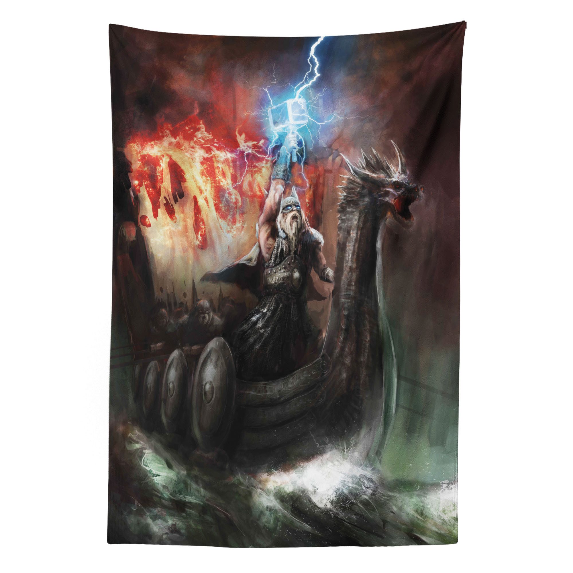 Abakuhaus Wandteppich aus Weiches Mikrofaser Stoff Für das Wohn und Schlafzimmer, rechteckig, Drachen Wikinger-Boot Stürmische See