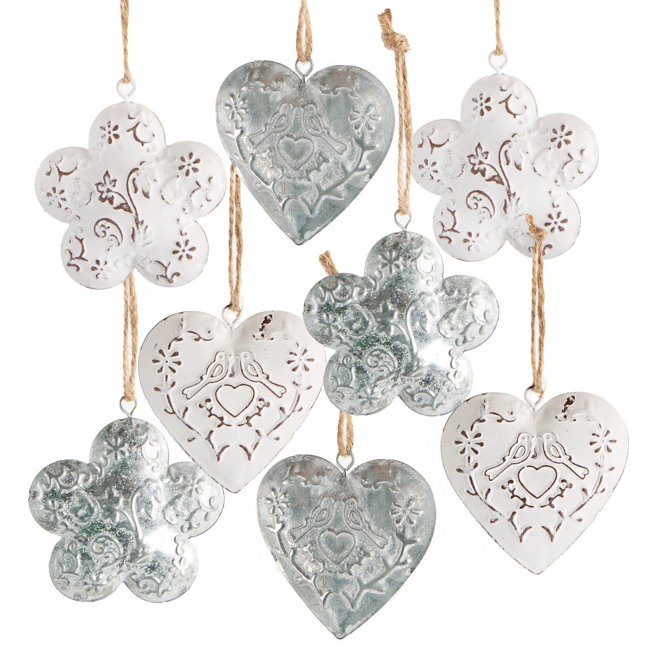 Logbuch-Verlag Dekofigur Set 8 Anhänger Herz + Blume Silber weiß Deko 6 cm