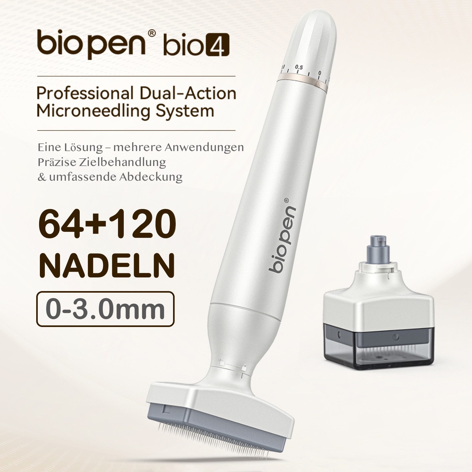 P-Beauty Cosmetic Accessories Dermaroller Derma Stamp Bio Pen 4 Dermapen 2 Aufsätze Edelstahl Nadeln 0-3mm, 1-tlg., Derma Stamp, Dermapen, Meso, Microneedling