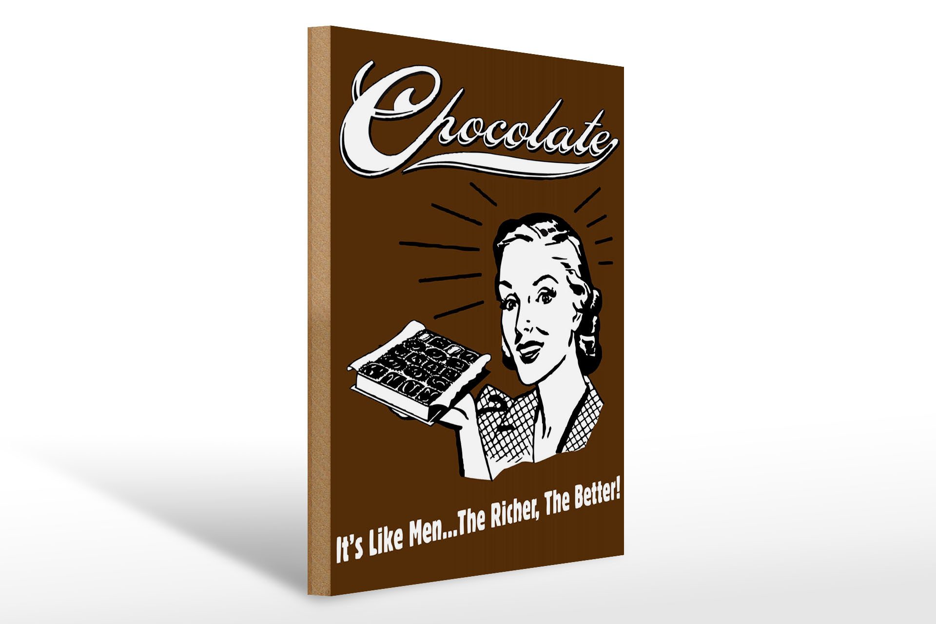 Femer GmbH Holzbild Retro 30x40 cm Chocolate Its like men, (1 St), Glatte Holzfaserplatte (MDF), vorn beschichtet