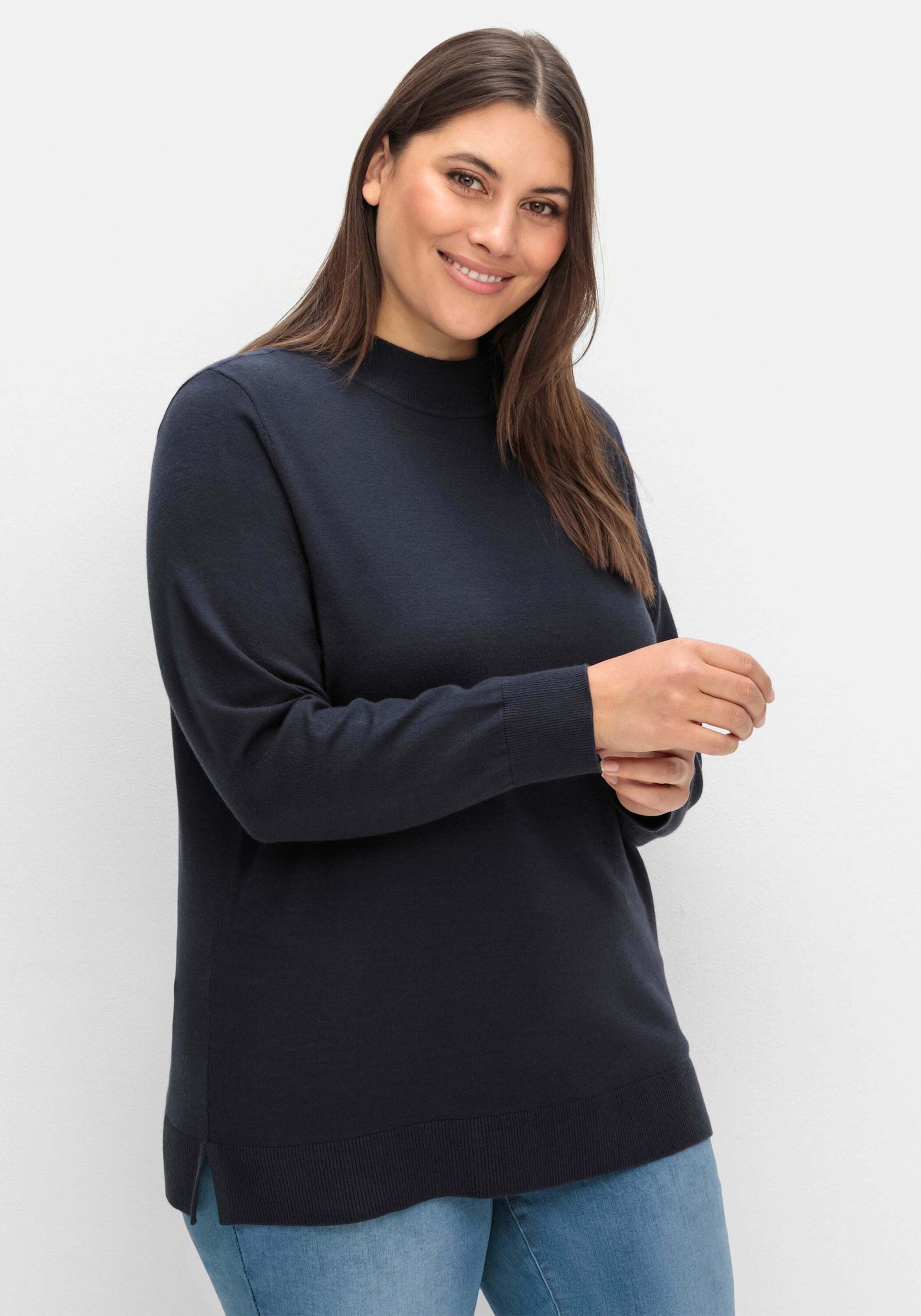Sheego Strickpullover Strickpullover Langarm mit geripptem Stehkragen und S günstig online kaufen