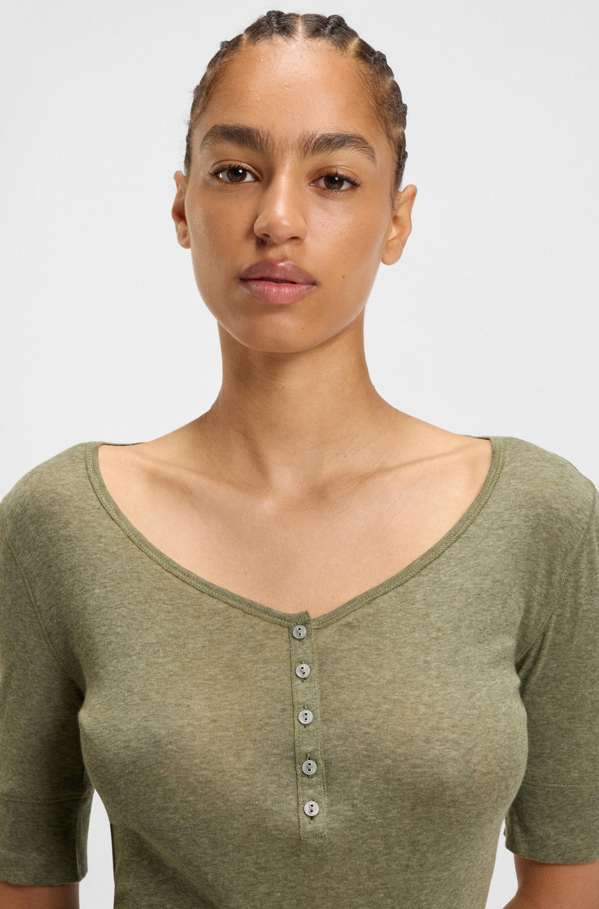 BOSS ORANGE Henleyshirt Espen Premium Damenmode mit Knopfleiste am V-Aussch günstig online kaufen