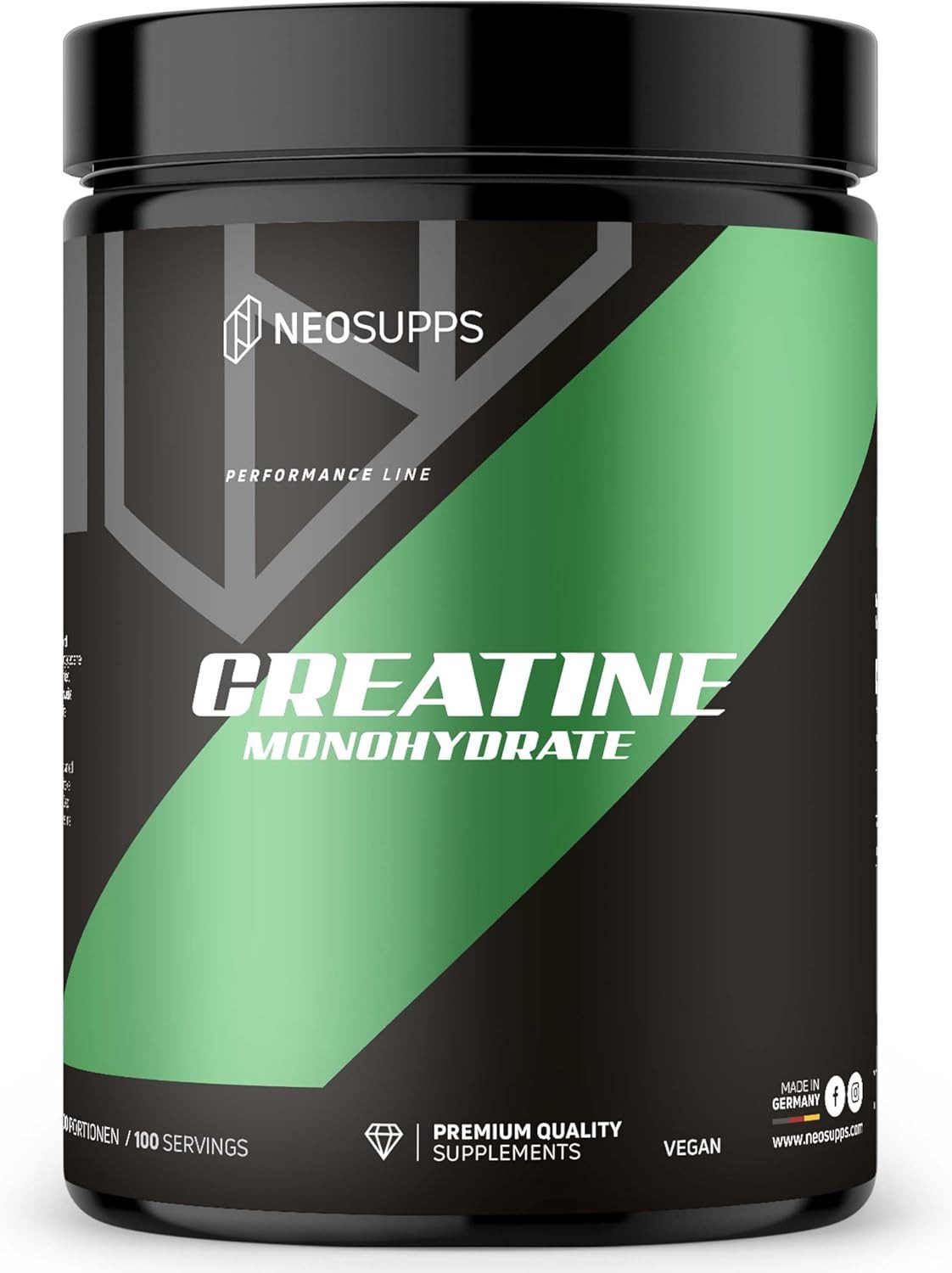 Neosupps Creatin Monohydrat Pulver 500g, 100 % reines Kreatin ohne Zusatzstoffe Pulver