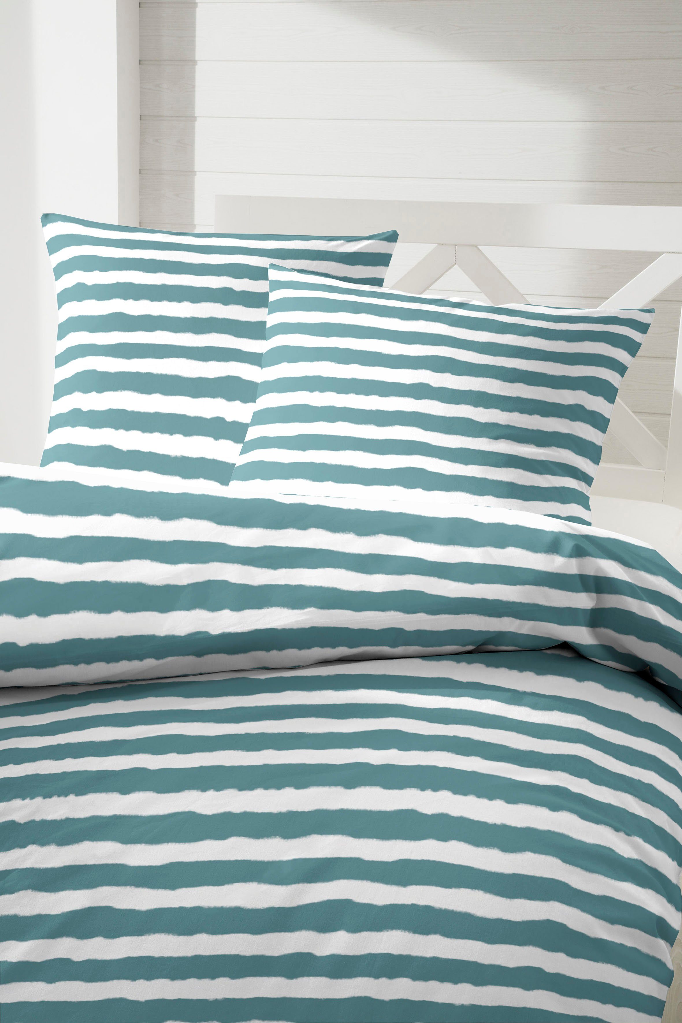 Primera Bettwäsche Baumwoll-Bettwäsche Uni-Streifen, Renforcé, 2 teilig, mit einem modernen Streifenmuster