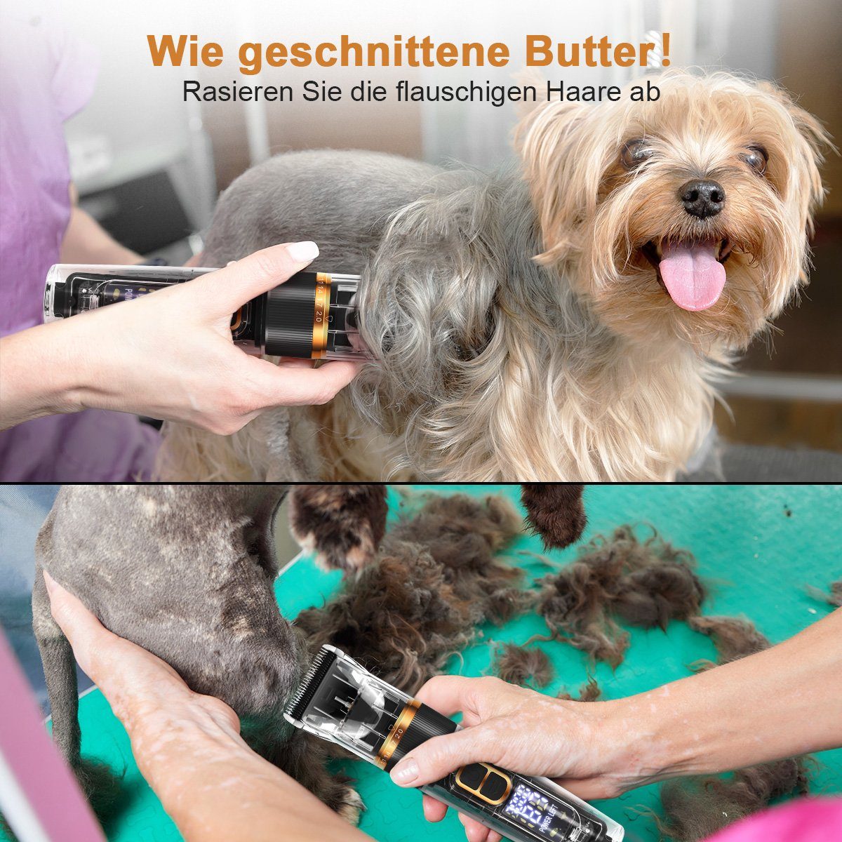 Hundetrimmer Schwarz Profi Tierhaarschneidemaschine, Katze Leise Hund 1200mAh mit 3 Hundeschermaschine, Hundeschermaschine 7Magic Geschwindigkeiten Schermaschine,