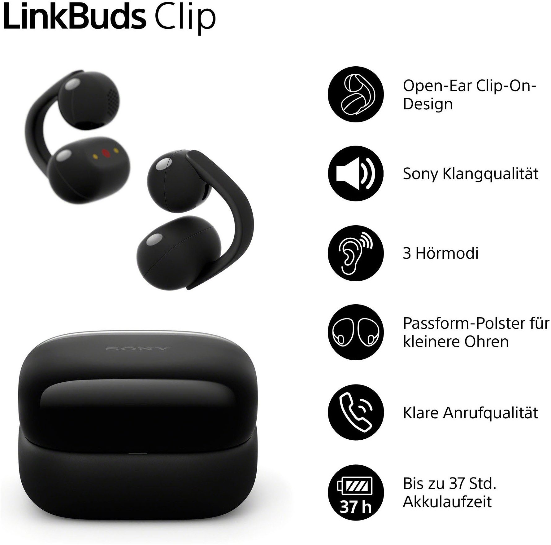 Sony LinkBuds Clip WF-LC900 Open-Ear-Kopfhörer (Rauschunterdrückung, True Wireless, integrierte Steuerung für Anrufe und Musik, Bluetooth, Open Ear Clip On Desi – Bild 4 von 5
