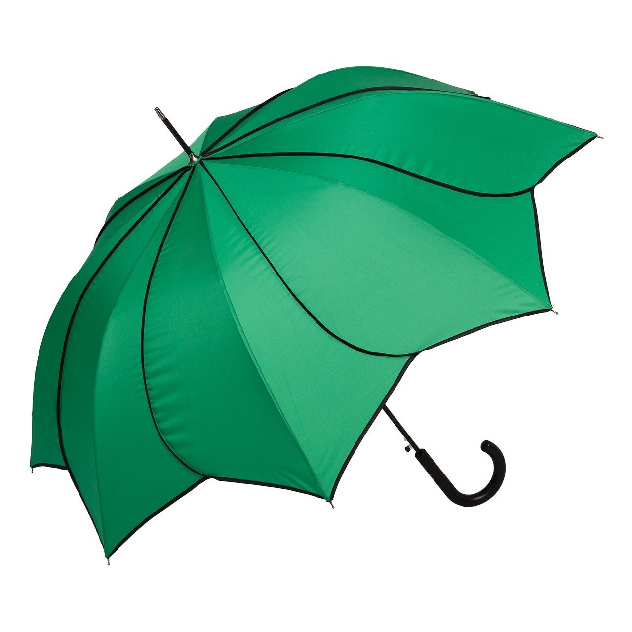 von Lilienfeld Stockregenschirm Regenschirm Sonnenschirm Hochzeitsschirm Minou, Blütenform grün mit schwarzer Ziernaht