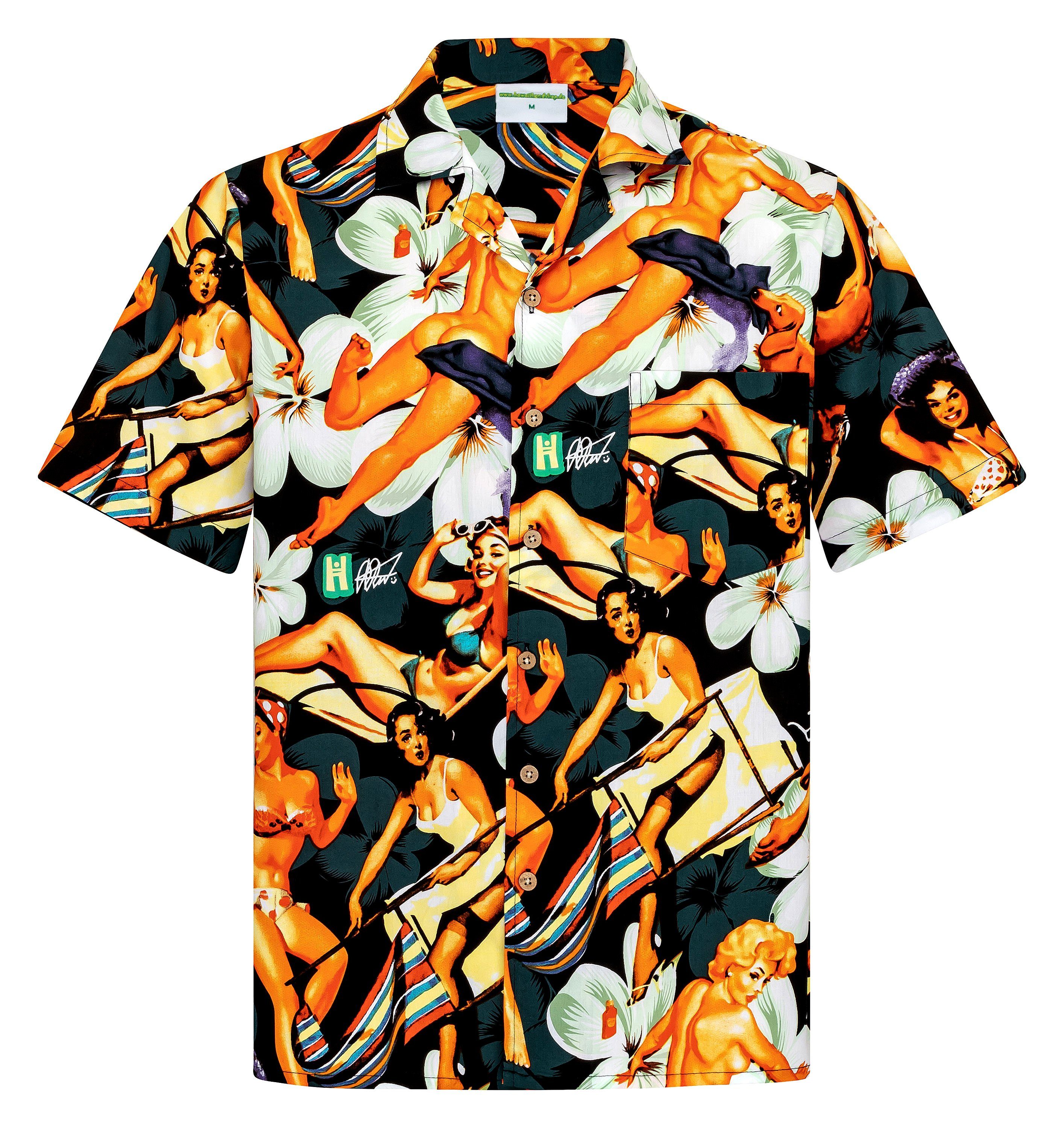 Hawaiihemdshop.de Hawaiihemd Hawaiihemdshop Hawaii Hemd Herren Baumwolle Kurzarm Blüten Shirt