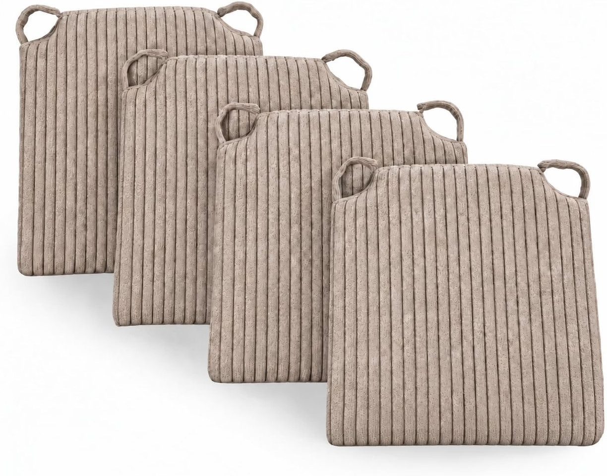 sunnypillow Stuhlkissen 4er Set Cord Stuhlkissen mit Klettverschluss, Beige