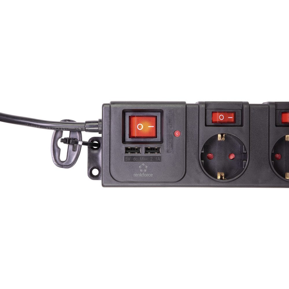 Renkforce Renkforce RF-3313344 Überspannungsschutz-Steckdosenleiste Schwarz Sch Steckdosenleiste (Kabellänge 1.50 m)