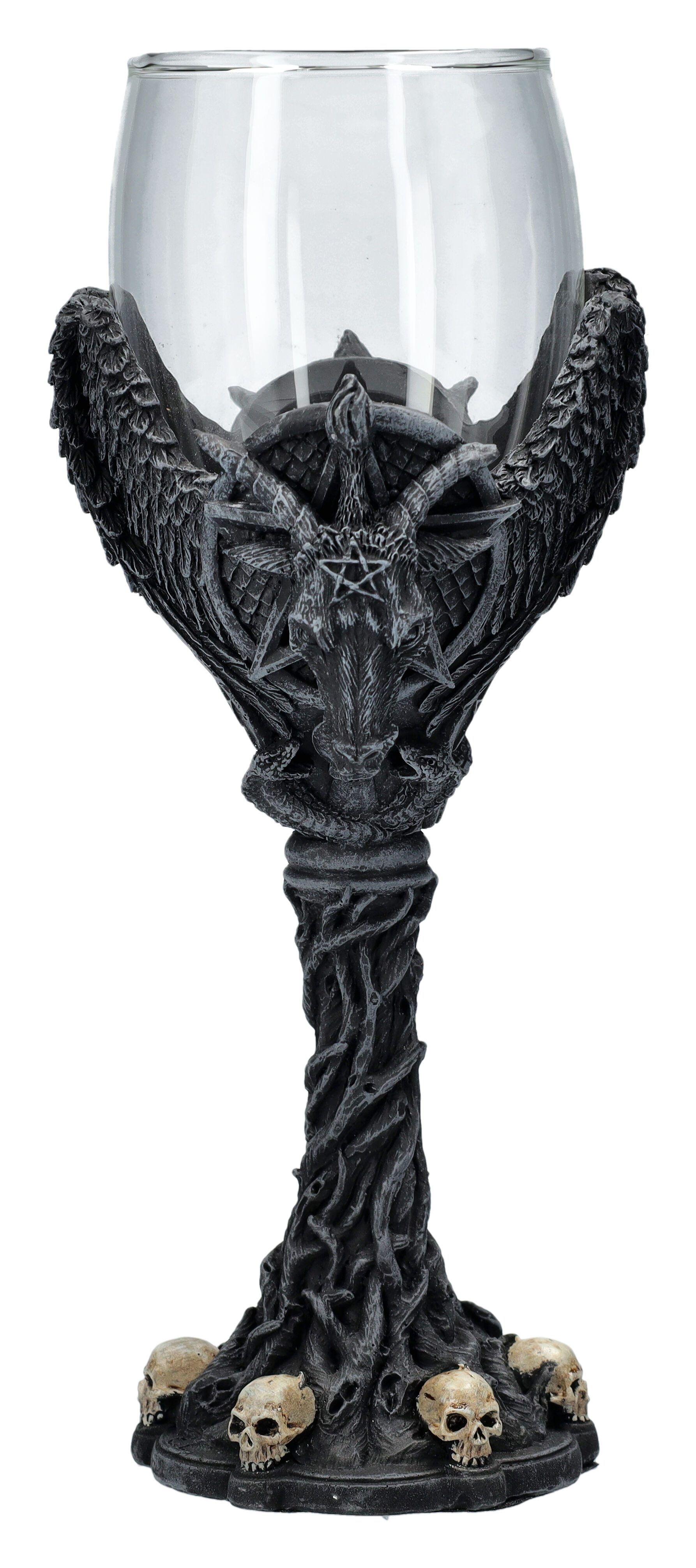 Figuren Shop GmbH Weinglas Weinglas - Geflügelter Baphomet - Gothic Weinbecher Deko Totenkopf, Kunststein, Glas