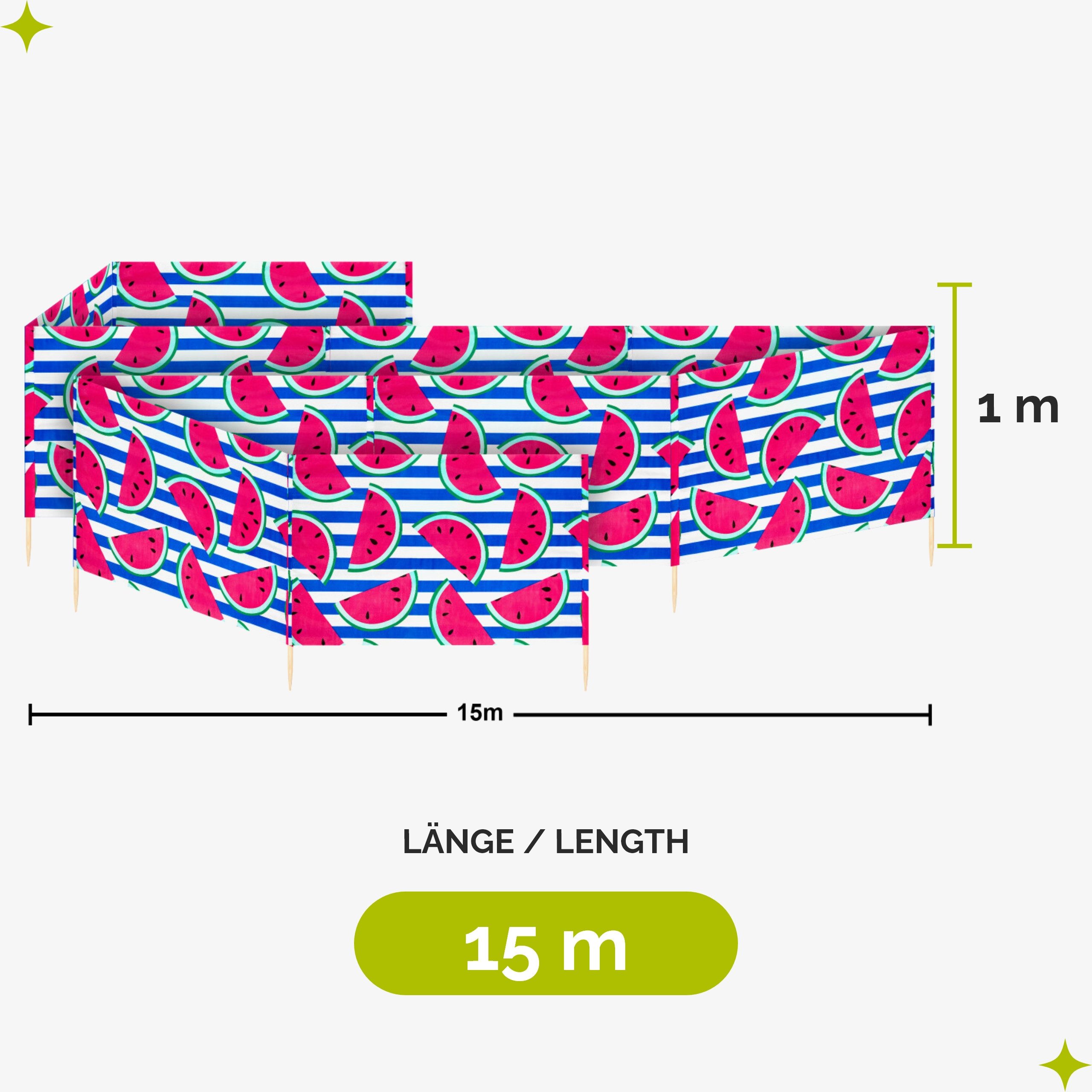 Garronda Windschutz Strand Sichtschutz 15m lang mit Gummihammer Garten Meer GAEX001, (mit Gummihammer)