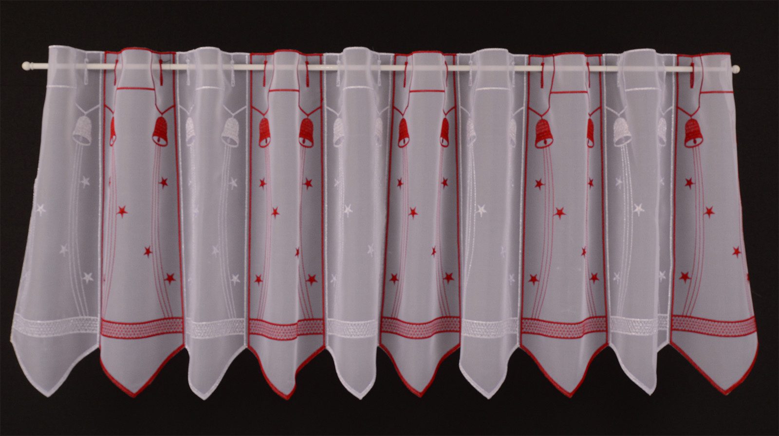 Gardinen Kranzusch Scheibengardine Glocken und Sterne, Stangendurchzug, transparent, Kurzgardine,Stablöcher