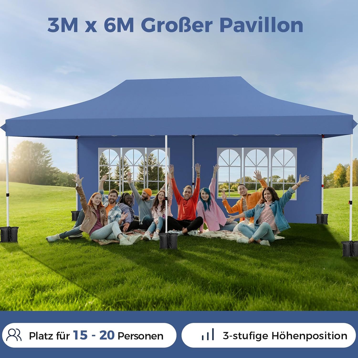 KOMFOTTEU Pavillon, Faltpavillon 3x6m, höhenverstellbar mit günstig online kaufen