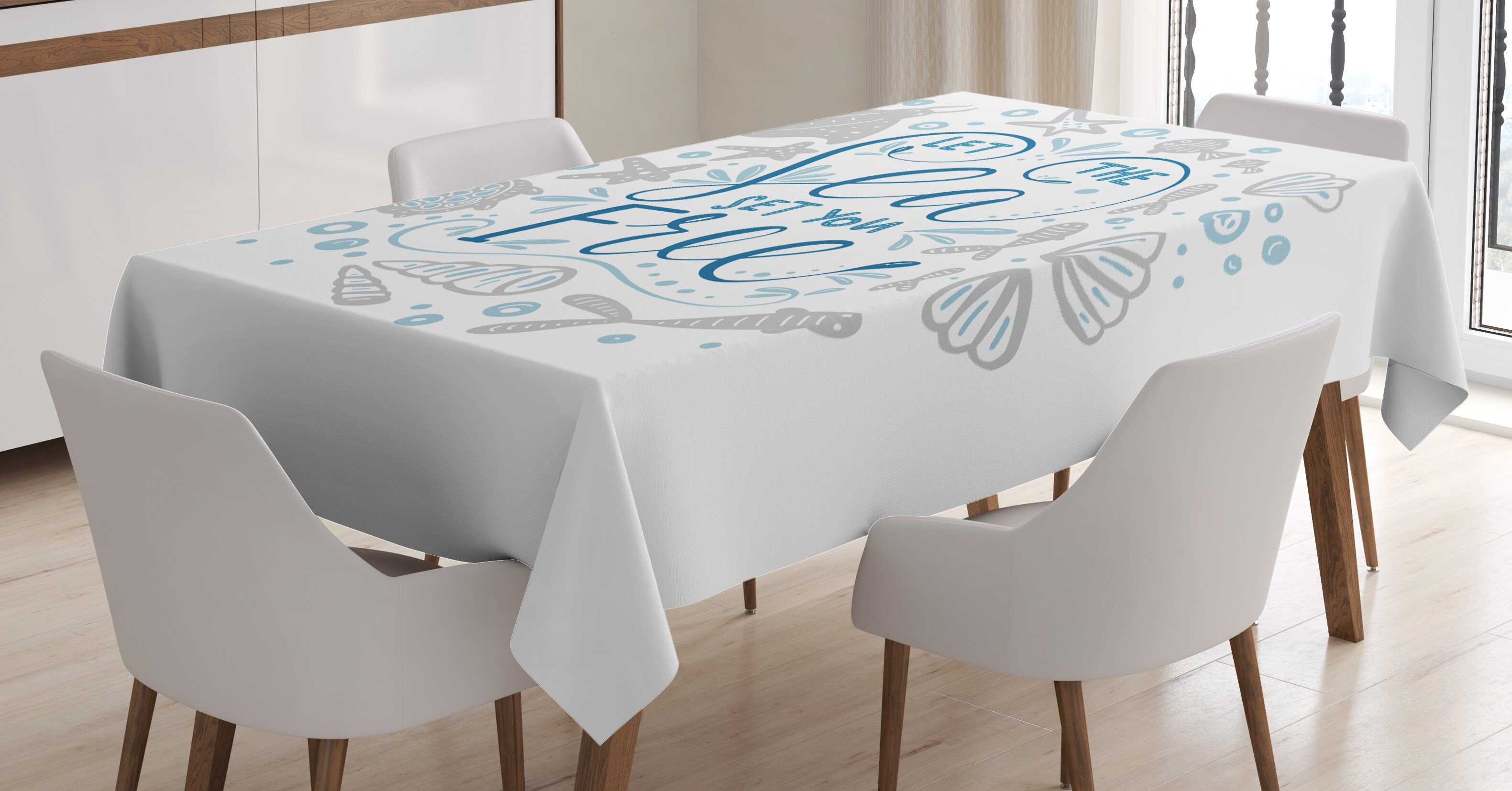 Abakuhaus Tischdecke Farbfest Waschbar Für den Außen Bereich geeignet Klare Farben, Nautisch Marine Wörter mit Fisch | Tischdecken