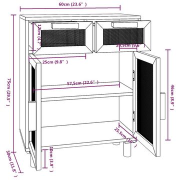 vidaXL Sideboard Sideboard Braun 60x30x75 cm Massivholz Kiefer und Natur-Rattan (1 St)