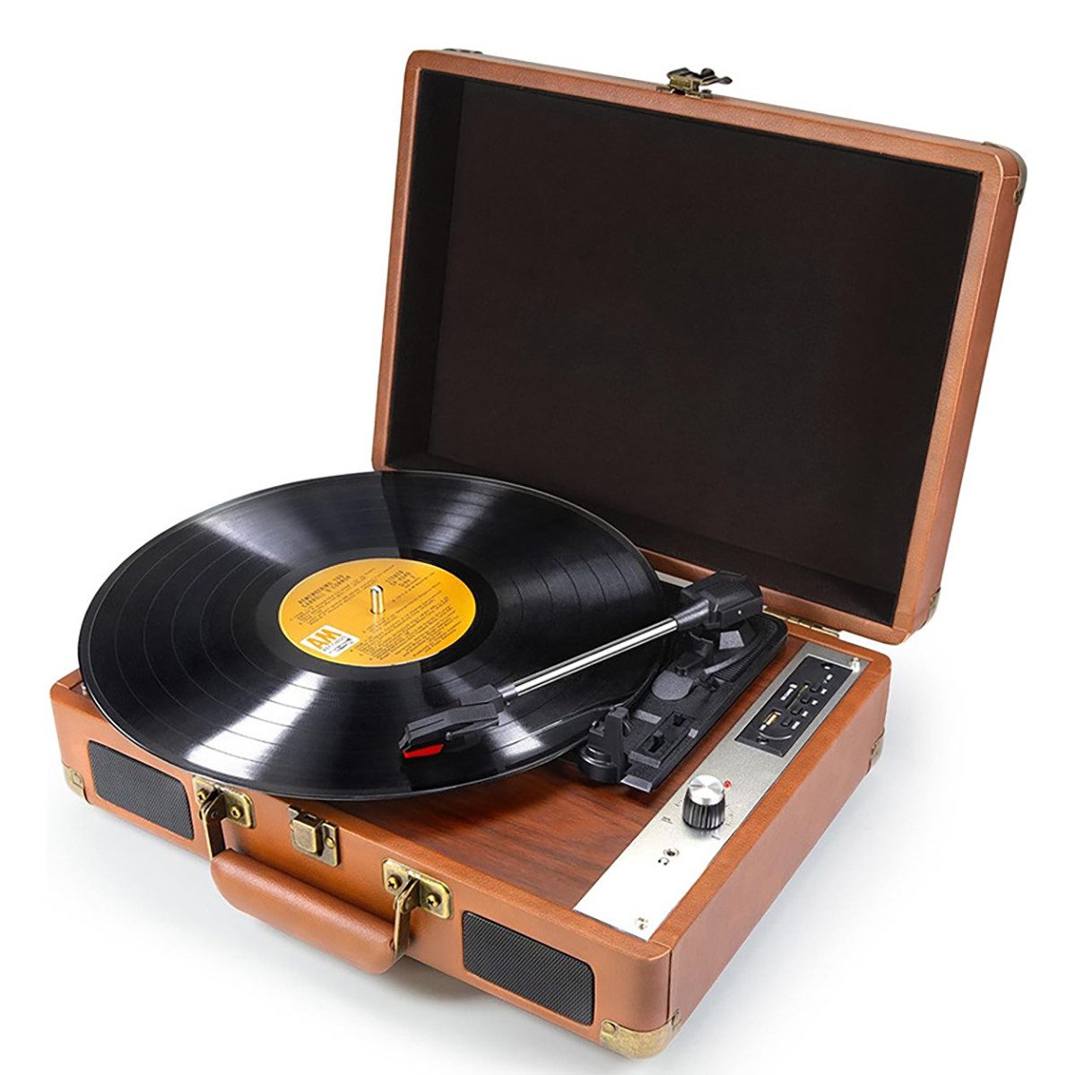 Tekoo Schallplattenspieler Koffer, Bluetooth, USB & Lautsprecher, Bluetooth Plattenspieler (Riemenantrieb, Bluetooth, Tragbares Koffer-Design, USB & SD Wiedergabe, Integrierte Lautsprecher)