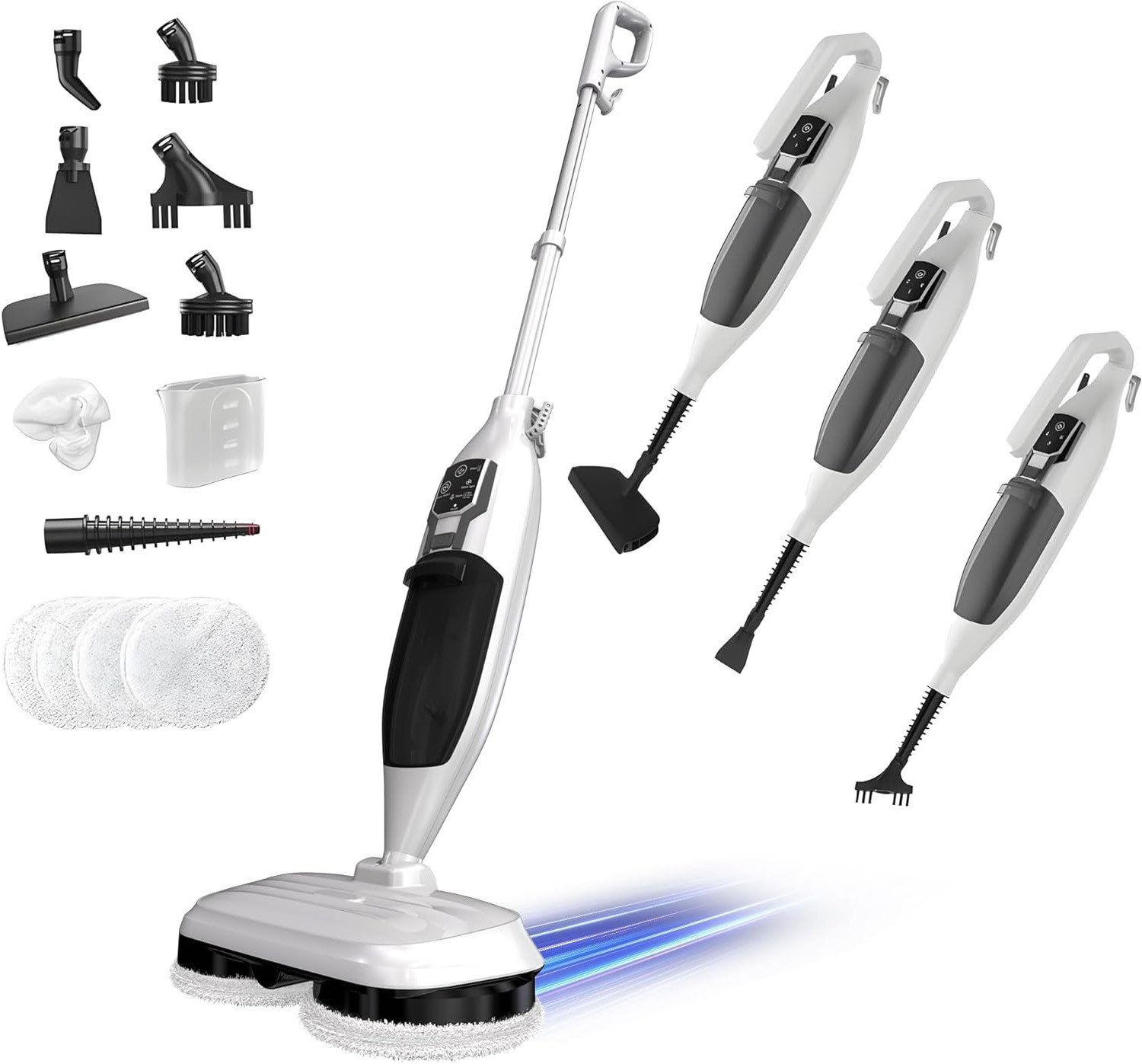 AKKEE Dampfreiniger 10-in-1-Handdampfreiniger, Dampfmopp mit Mikrofaserpad, 1300 W, Rotation Dampfmopp