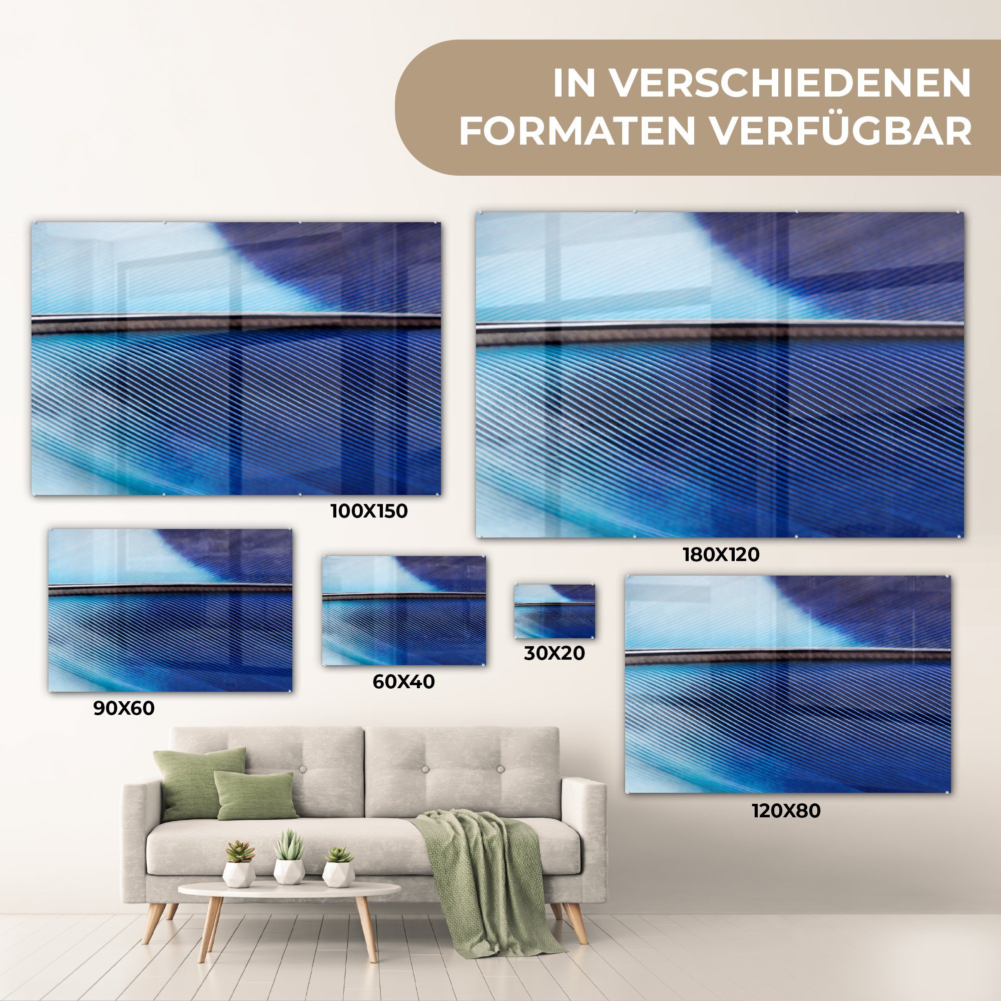 Eisvogelfeder, Nahaufnahme Wohnzimmer & Schlafzimmer Acrylglasbilder MuchoWow Acrylglasbild abstrakte (1 St),