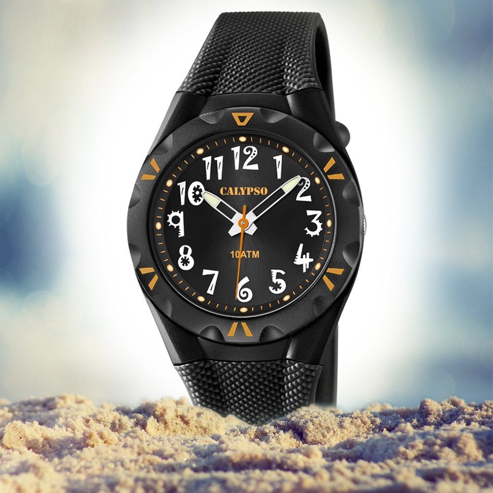 CALYPSO WATCHES Uhr Damen rund, schwarz, Quarzuhr Damen K6064/6 Armbanduhr Calypso Kunststoffband, Fashion PURarmband