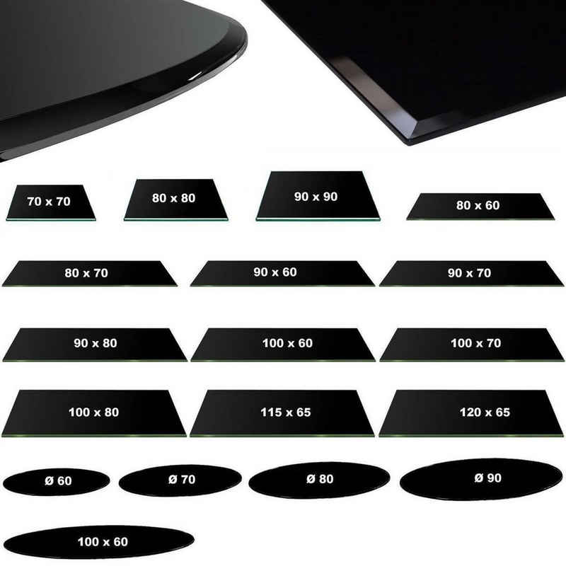 HOOZ Tischplatte Glasplatte 115x65x0,6 cm mit Facettenschliff - schwarz, rechteckig