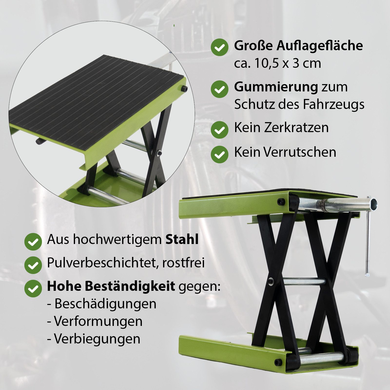 TRUTZHOLM Druckluftgeräte-Set Kurbelheber Montagebock Scherenheber höhenverstellbar bis 500 kg – Bild 5 von 5