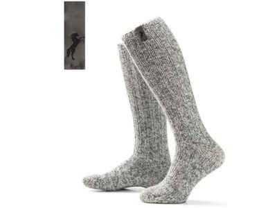LK Trend & Style Socken SOXS.CO Socken für Pferdeliebhaber Schafwollsocken grau (mit Pferde Label Kniesocke Damen Einheitsgröße, Anti-Kratz-Garantie) Diese tolle Socke wird mit einer Geschenkbox geliefert