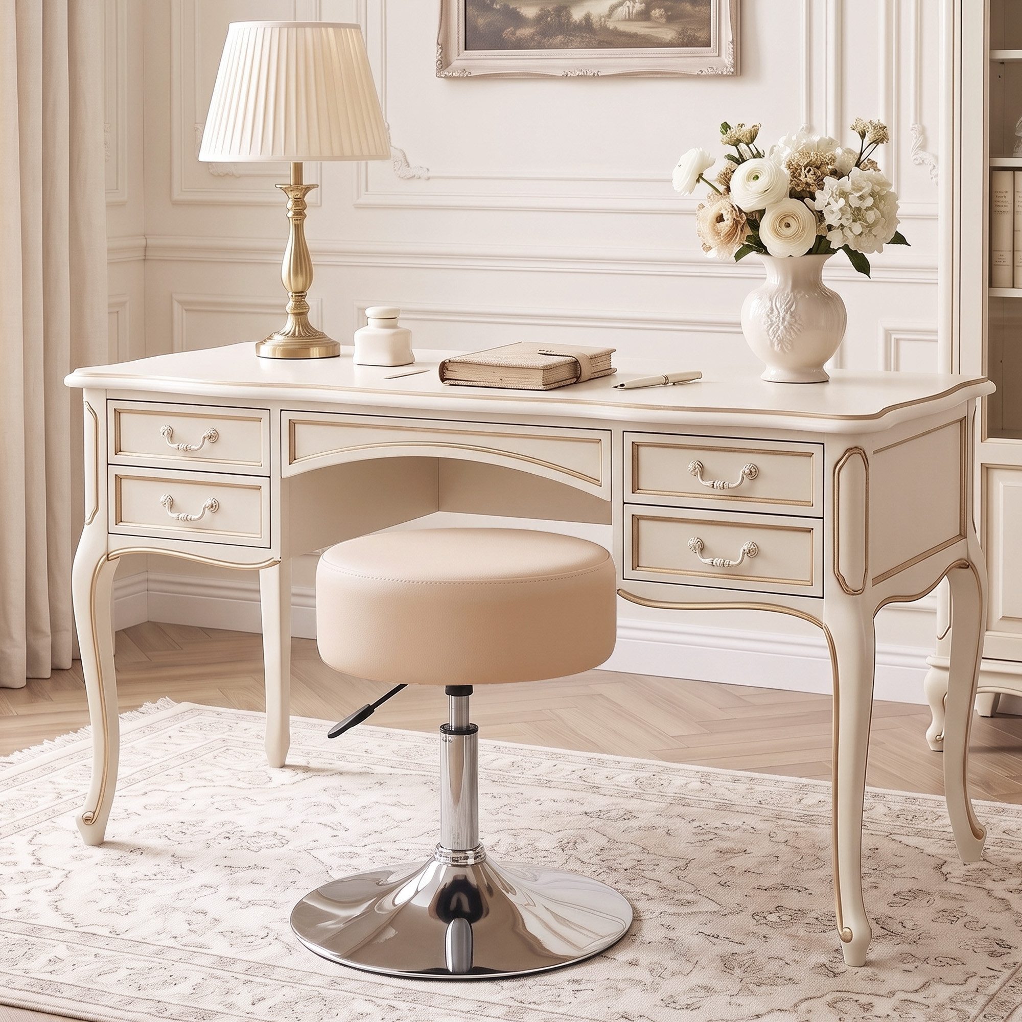 Duhome Hocker (428), Drehhocker Sitzhocker Rund Rollhocker Schminkhocker Höhenverstellbar