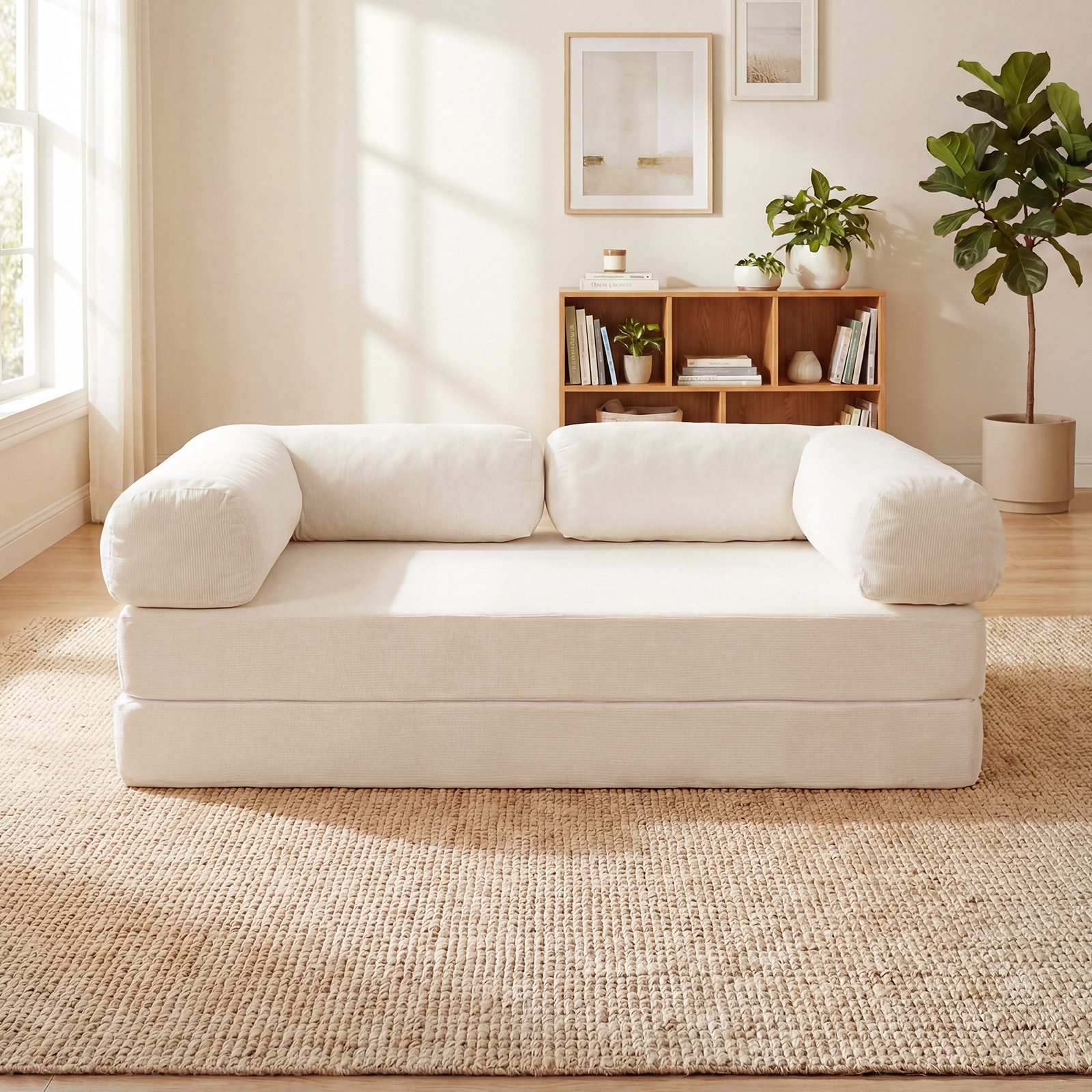 COSTWAY Schlafsofa, Cord 2-Sitzer Sessel mit abnehmbaren Armlehnen, Rückenlehne faltbar