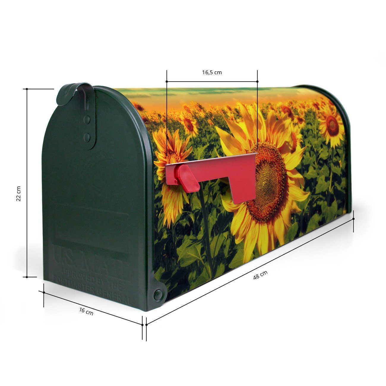 22 USA), (Amerikanischer aus Briefkasten, Amerikanischer cm banjado 51 x Mailbox Briefkasten 17 grün Mississippi Sonnenblumen x original