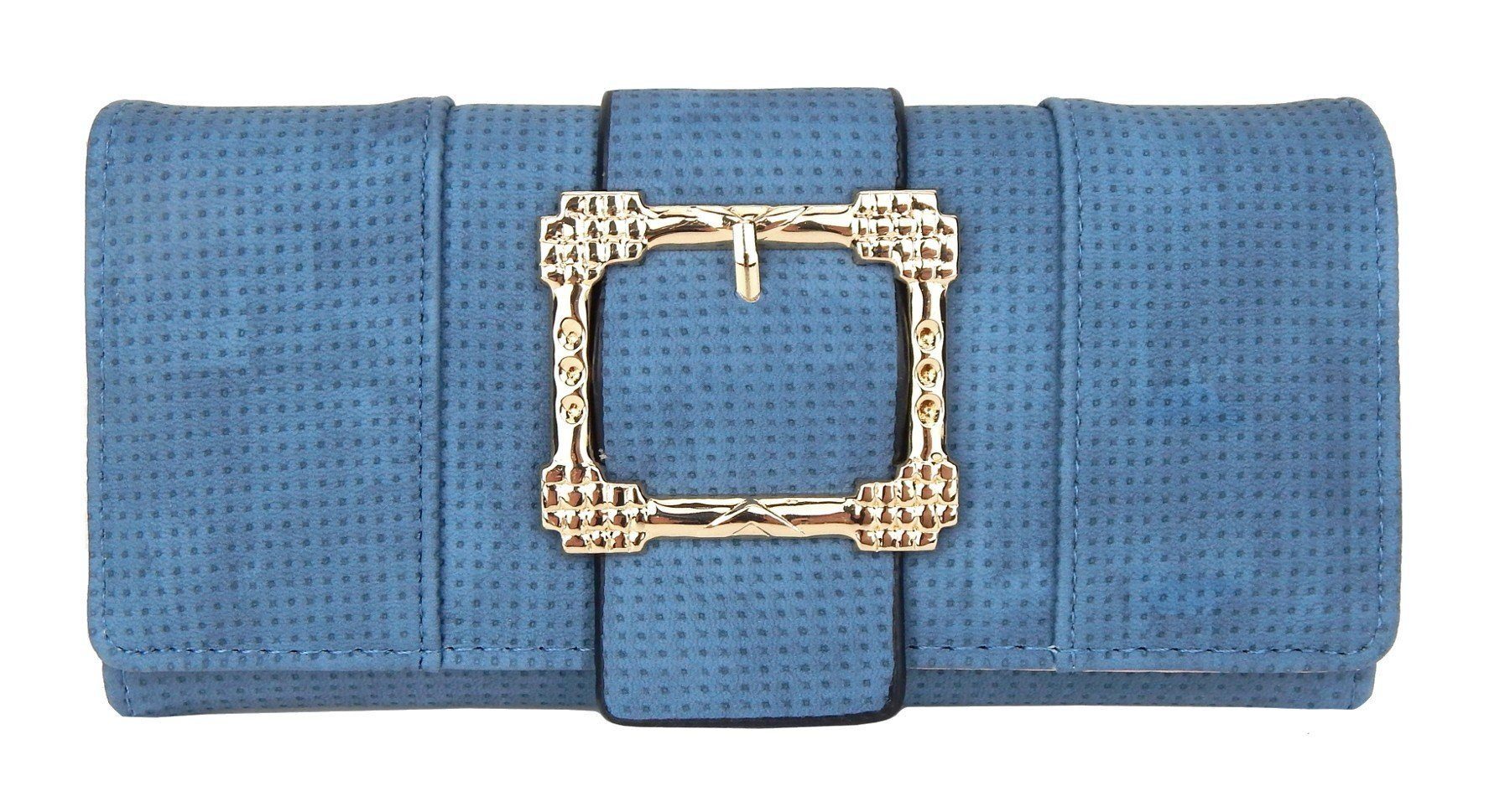 Ella Jonte Geldbörse, lange Geldbörse blau gold mit Zierschnalle Retro Style Velouroptik