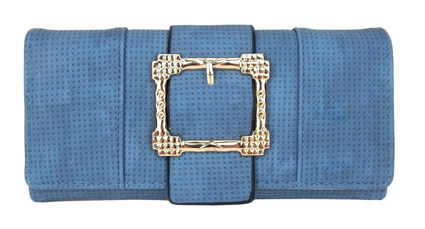 Ella Jonte Geldbörse, lange Geldbörse blau gold mit Zierschnalle Retro Style Velouroptik