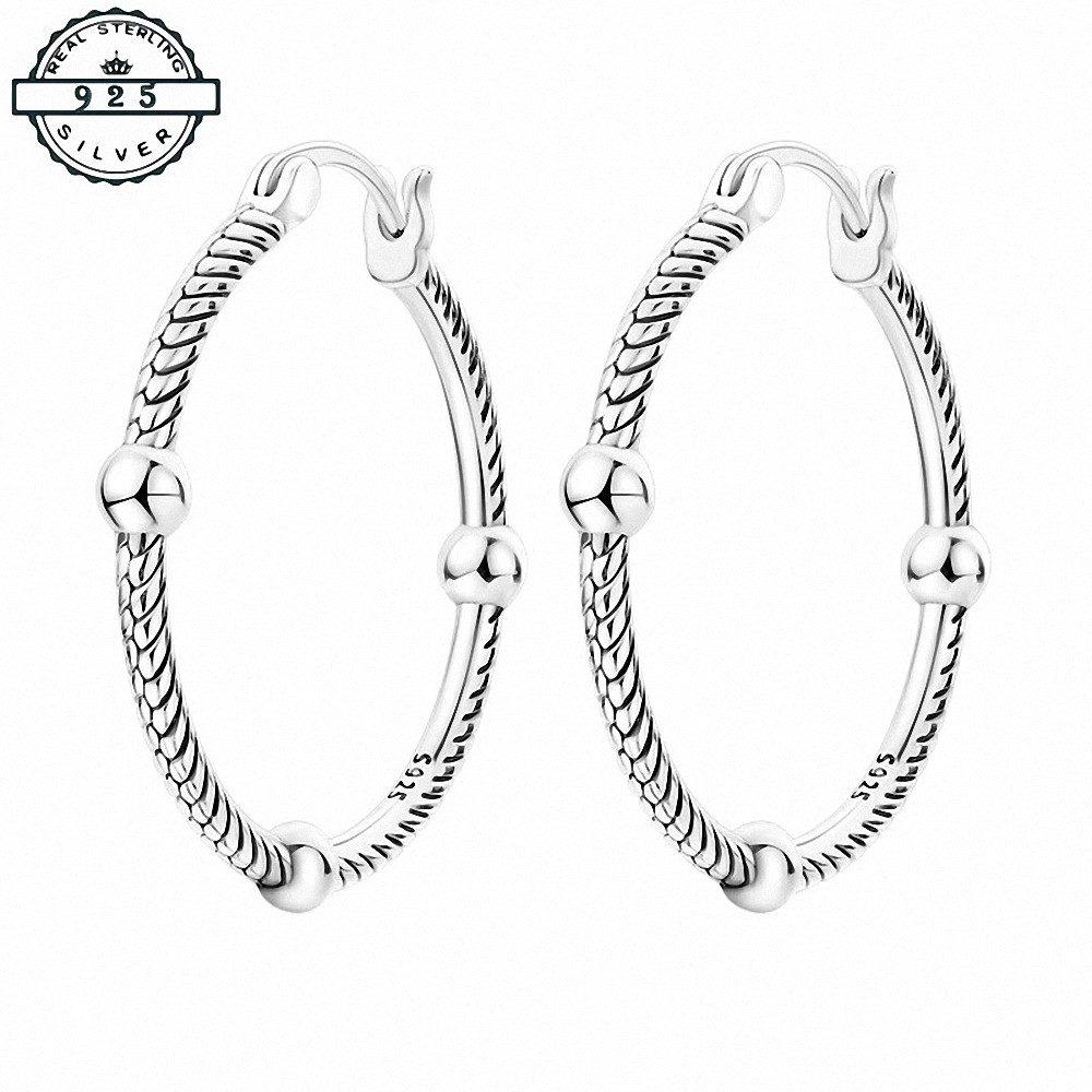 Taffstyle Paar Creolen Creolen 925 Silber Damen Ohrringe mit Kugeln geflochtenes Design (Hochwertige Silbercreolen mit Kugelverzierung und Struktur - Geschenkidee für Damen & Mädchen, 1 Paar Creolen geflochtenes Design), wird in Schmucketui geliefert.