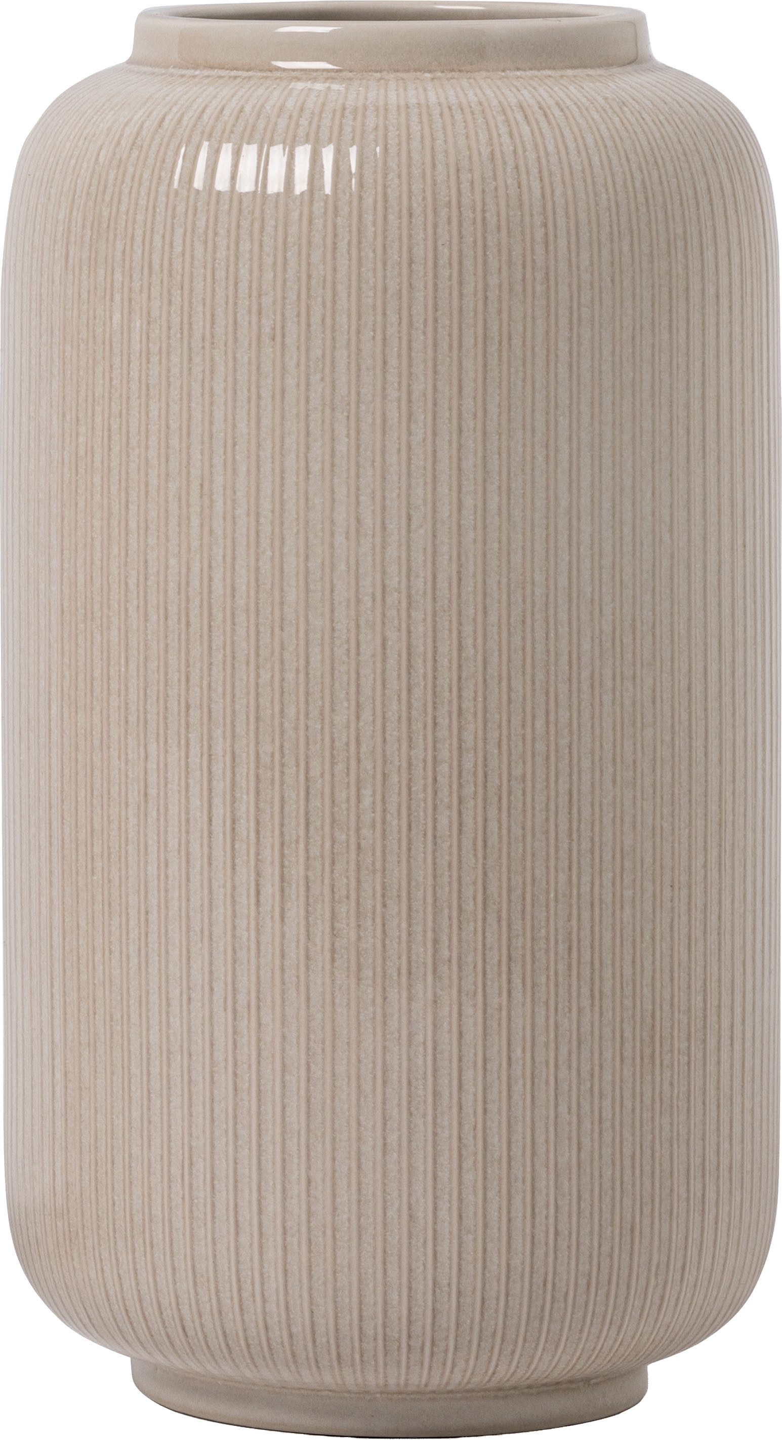 OTTO home Tischvase Ylvii, innen vollständig glasiert und wasserundurchlässig (1 St., in 2 Größen: 12x22cm oder 10x18cm), aus Keramik, uni matt oder mit glänzender Effektglasur, creme und blau