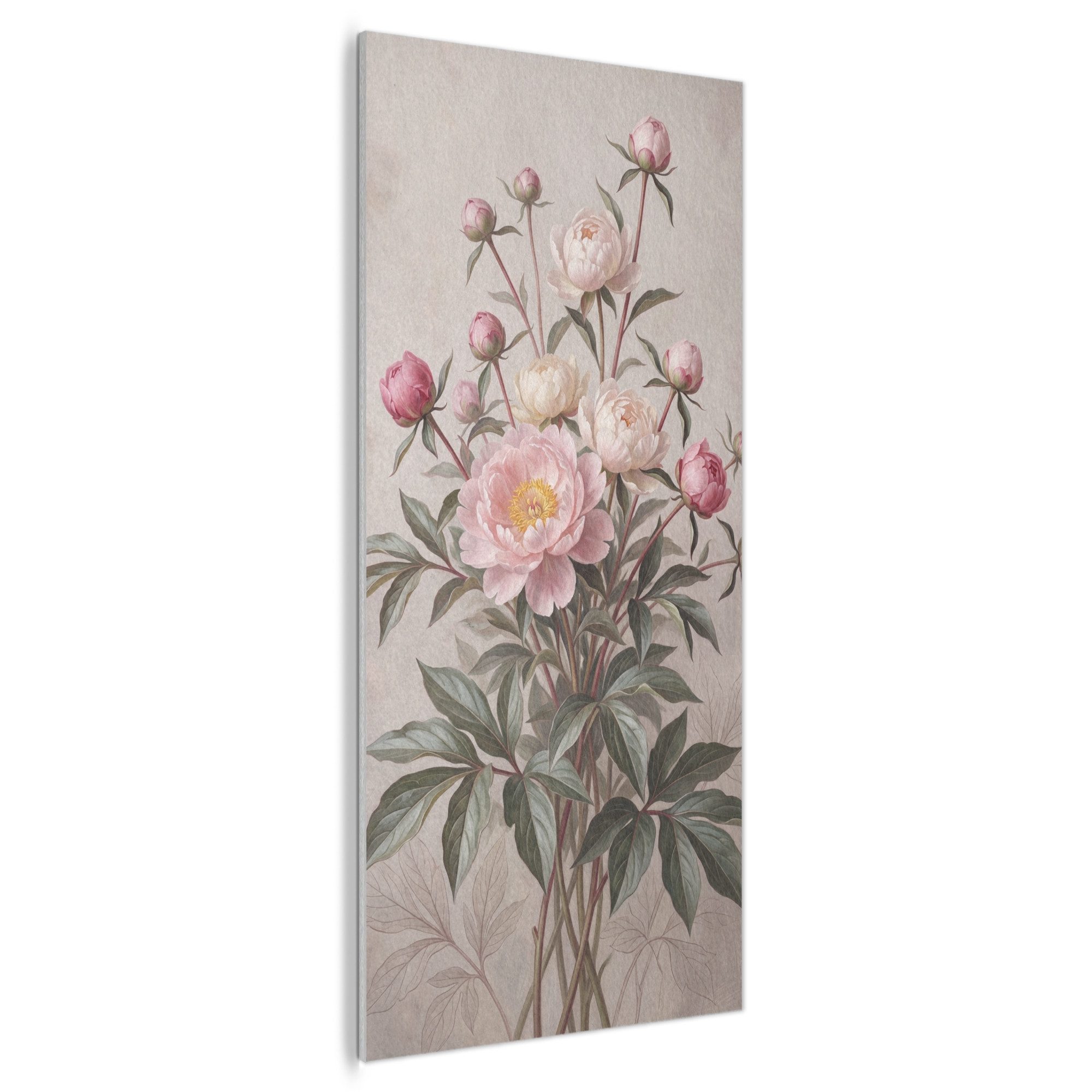 MuchoWow Gemälde Pfingstrosen - Strauß - Rosa, Fotodruck (1 St), Akustikpaneele Rund, Akustikbild, Schalldämmung, Deko 60x120 cm