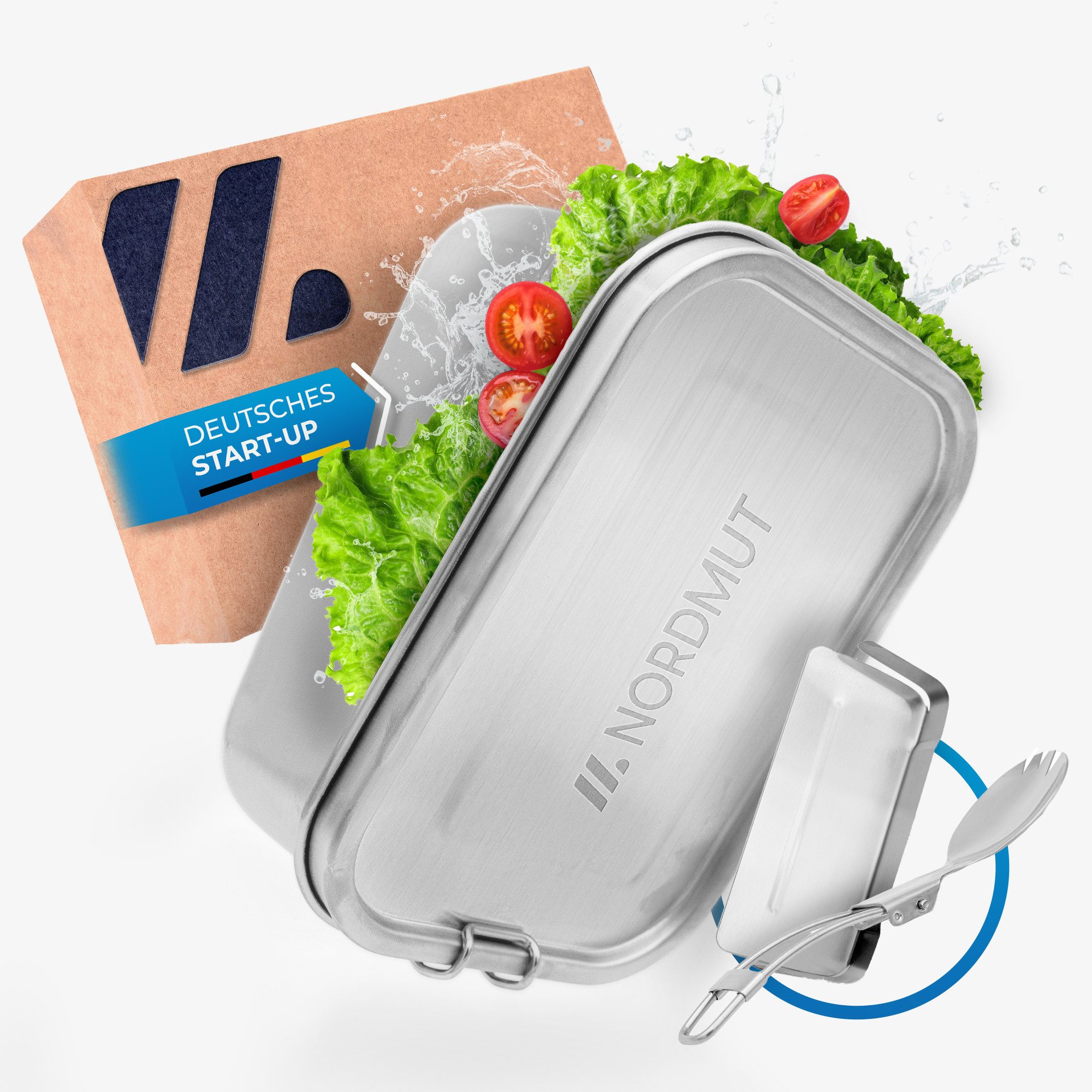 Nordmut Lunchbox NORDMUT® Edelstahl Lunchbox [mit vielen Extras], auslaufsicher, nachhaltig, leichte Reinigung