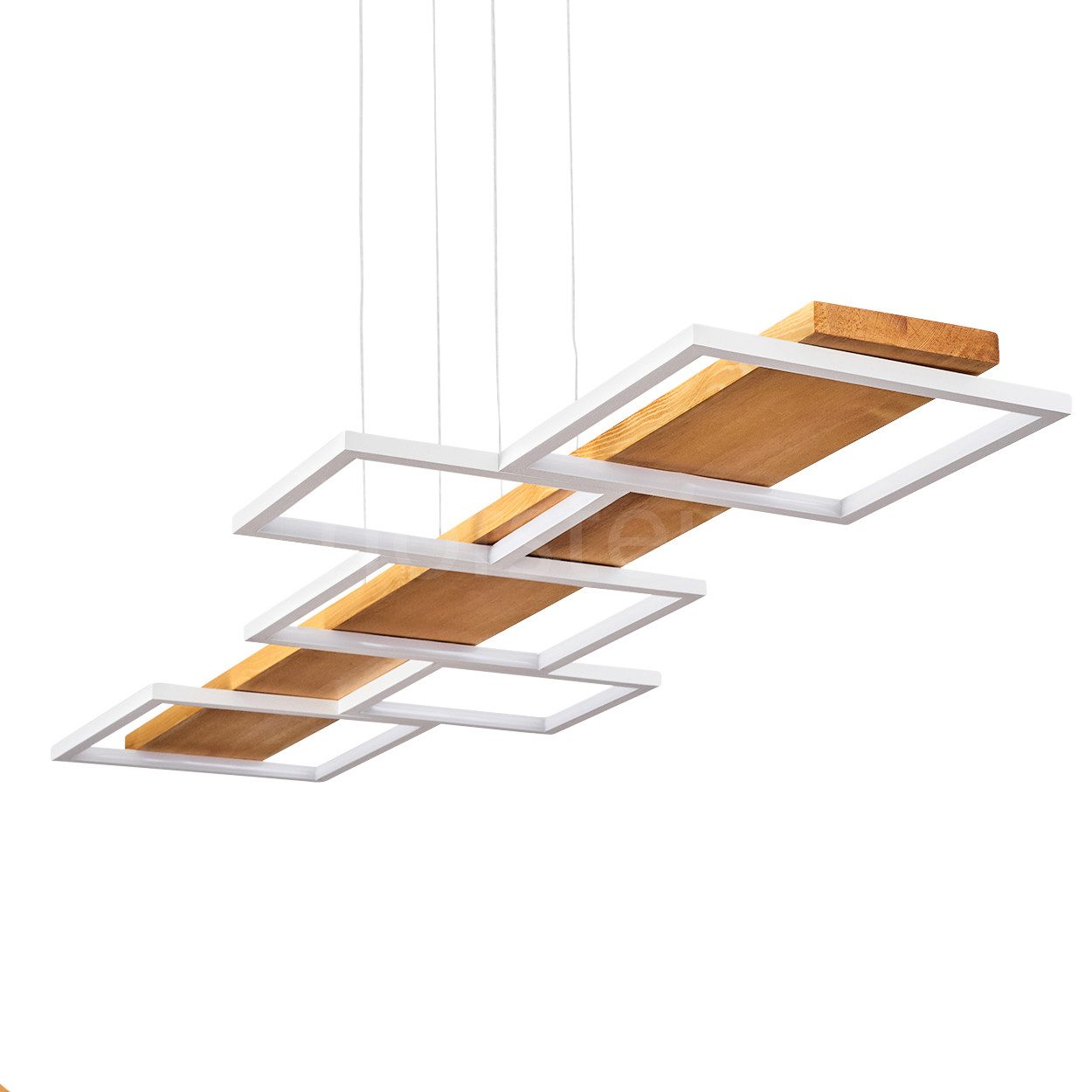 hofstein Pendelleuchte »Palermo« dimmbare Deckenlampe aus Metall/Holz/Kunststoff, Natur/Weiß, 3000 Kelvin, über herkömmlichen Lichtschalter dimmbar, LED 42 Watt, 5700 Lumen