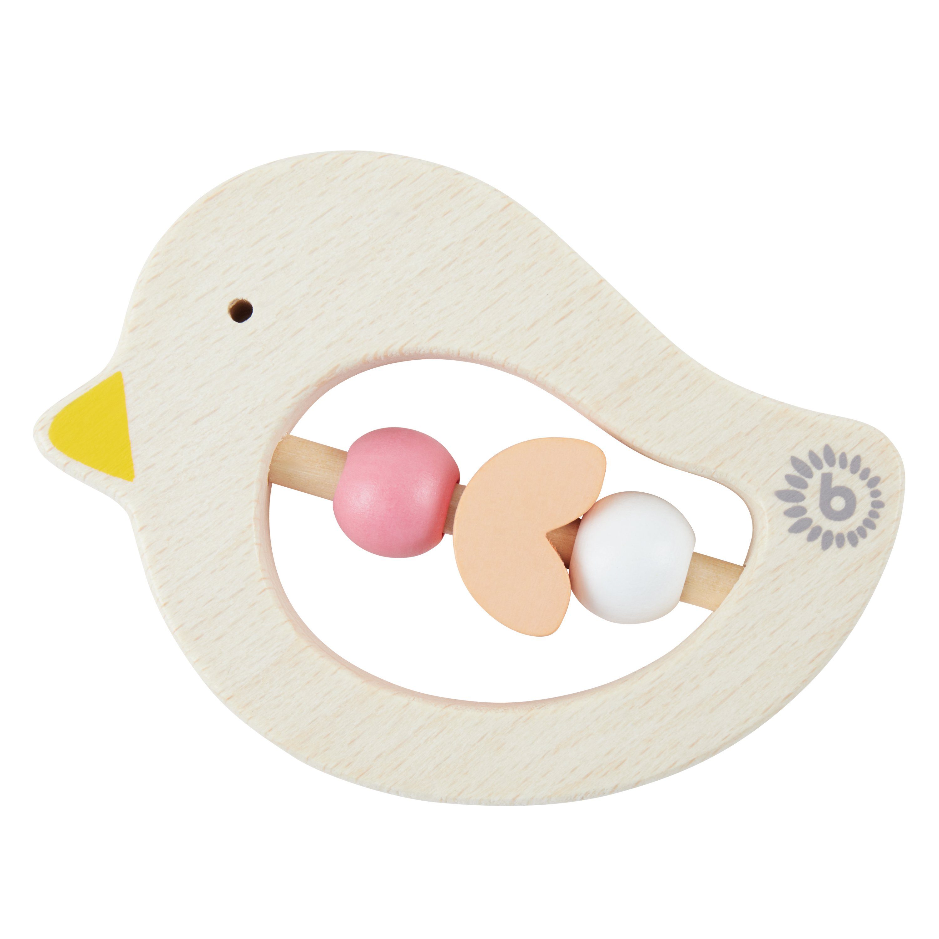 BIECO Beißring Bieco Vogel Beißring Baby 10 cm Greifling Baby mit Holzperlen Orange