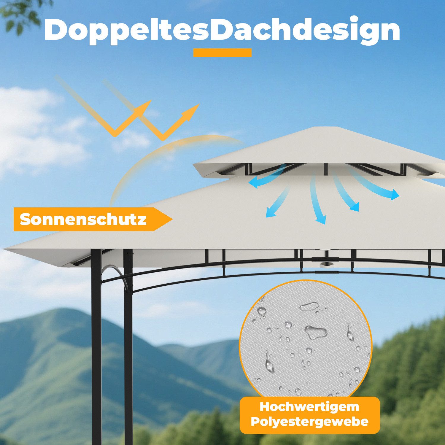 Clanmacy Grillpavillon Grillpavillon 238 x 148 x 250 cm, mit Doppeldach & Ablagen – Bild 4 von 5