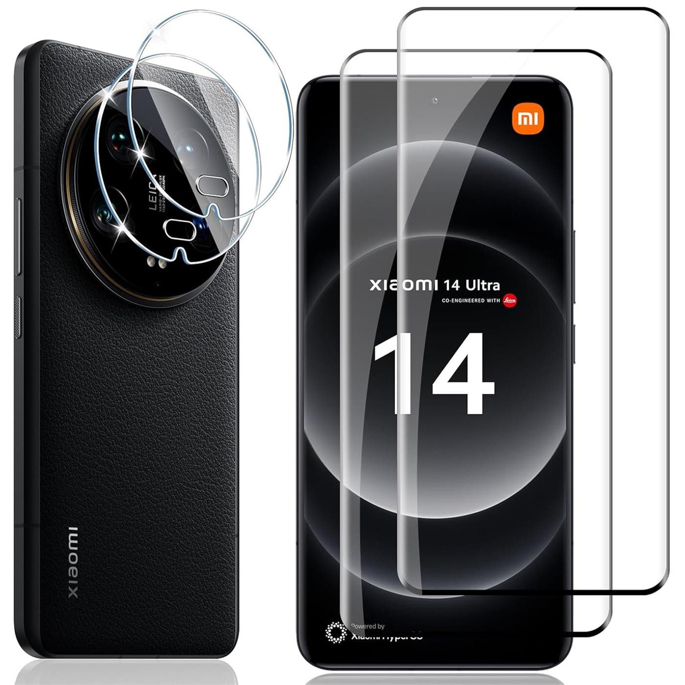 CoolGadget Schutzfolie Panzerfolie für Xiaomi 14 Ultra, (Spar-Set 4in1, 2x Displayschutz, 2x Kameraschutz), Panzerglas Schutzfolie für Xiaomi 14 Ultra
