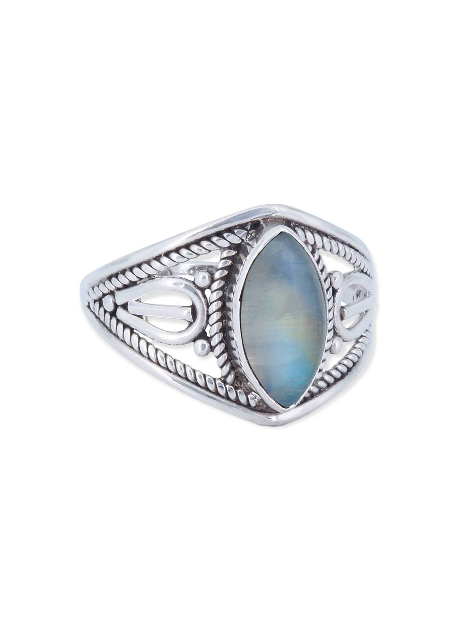 mantraroma Silberring DAHAB Ellipse aus 925 Silber mit Regenbogen Mondstein günstig online kaufen