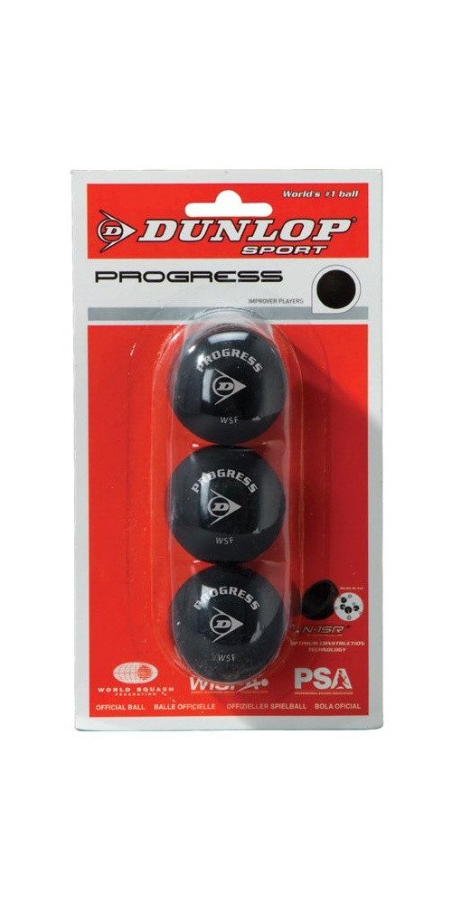 Dunlop Squashball Progress (roter Punkt, Speed mittel) schwarz Blisterverpackung