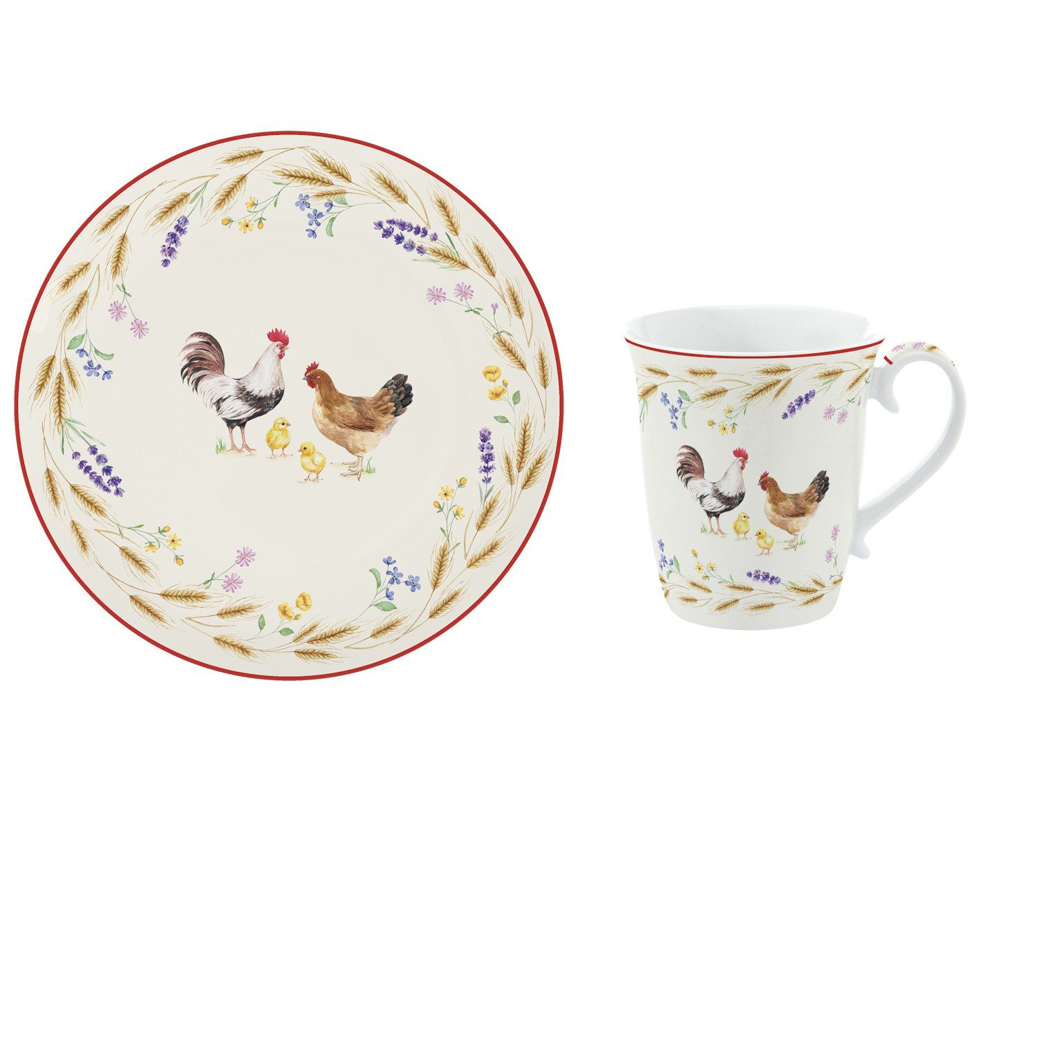 EasyLife Frühstücks-Geschirrset Country Life, Porzellan, Spülmaschinengeeignet, Mehrfarbig, Motiv: Hühner, Höhe: 2cm