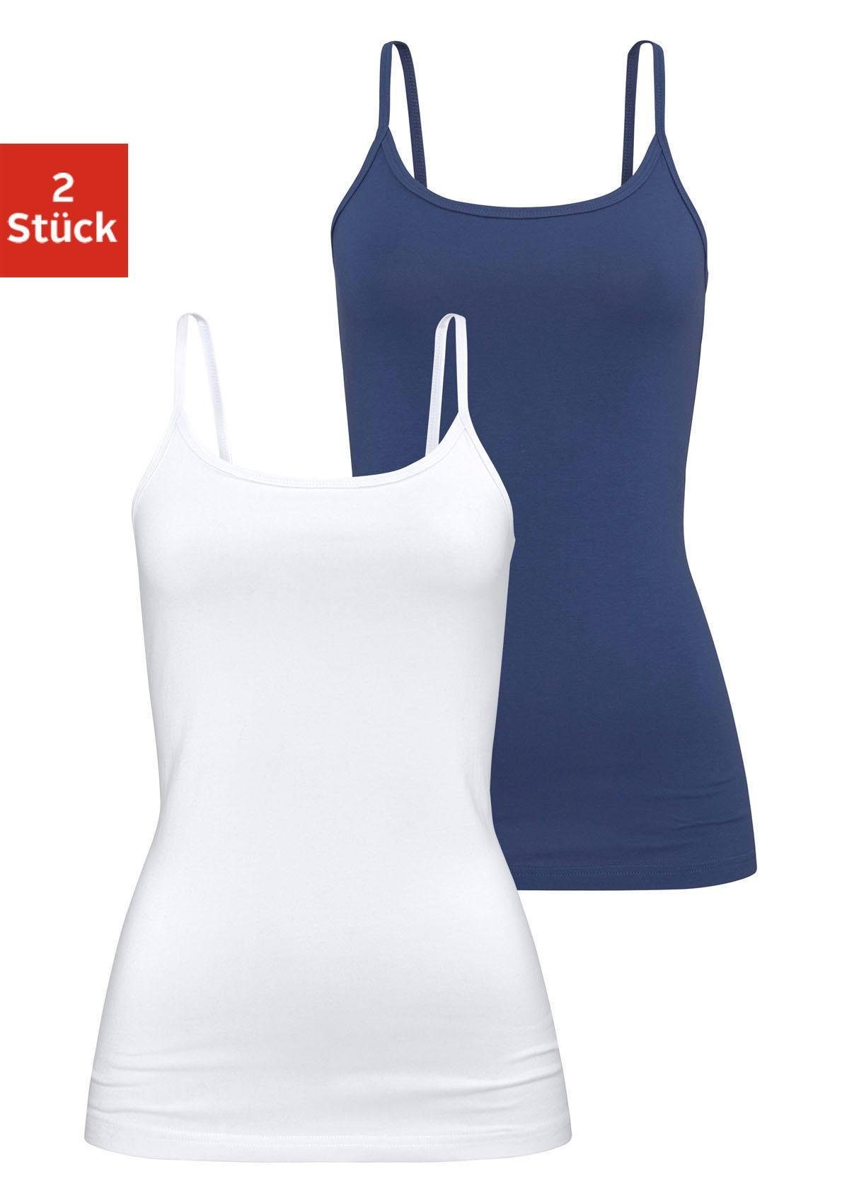 Unterhemd aus Unterziehshirt (2er-Pack) elastischer weiß marine, Baumwoll-Qualität, H.I.S Spaghettiträger-Top,